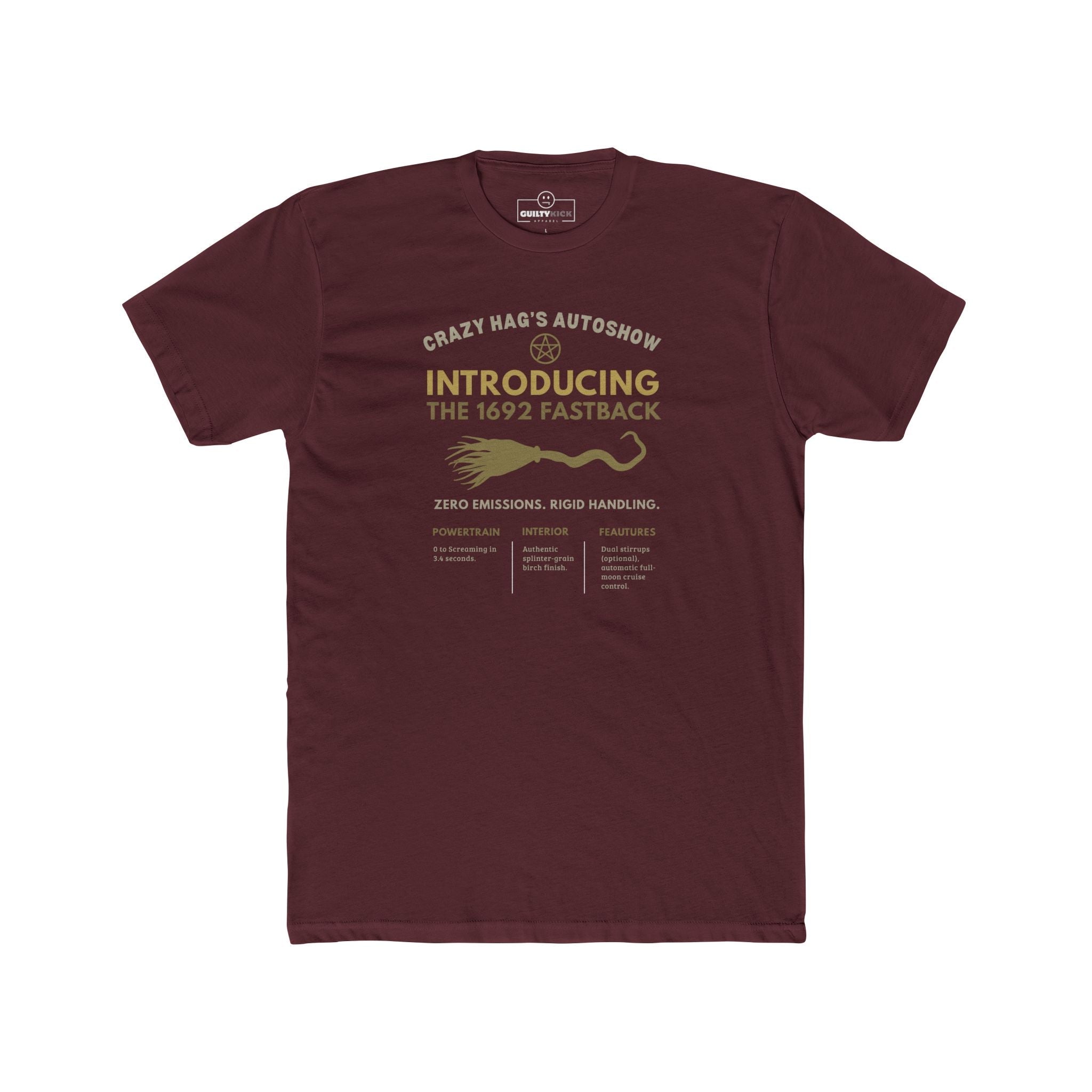 The 1692 Fastback Vintage Auto Show Graphic Tee | Funny Salem Witch Broomstick Parody Shirt - Guilty Kick Apparel
