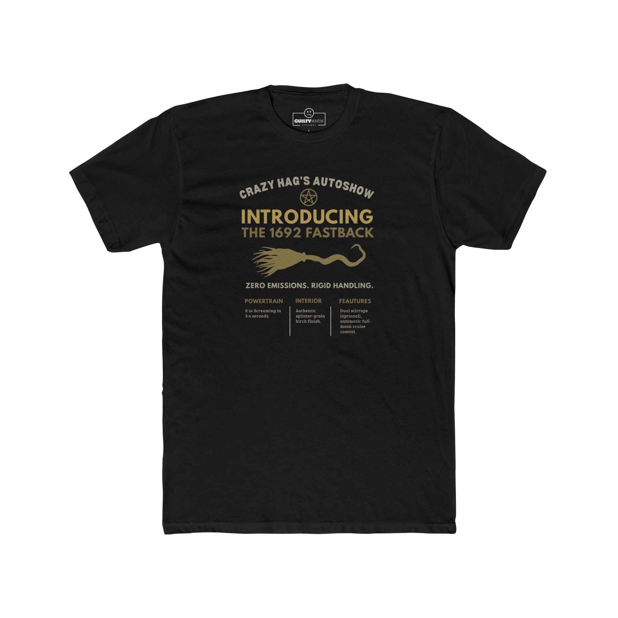 The 1692 Fastback Vintage Auto Show Graphic Tee | Funny Salem Witch Broomstick Parody Shirt - Guilty Kick Apparel