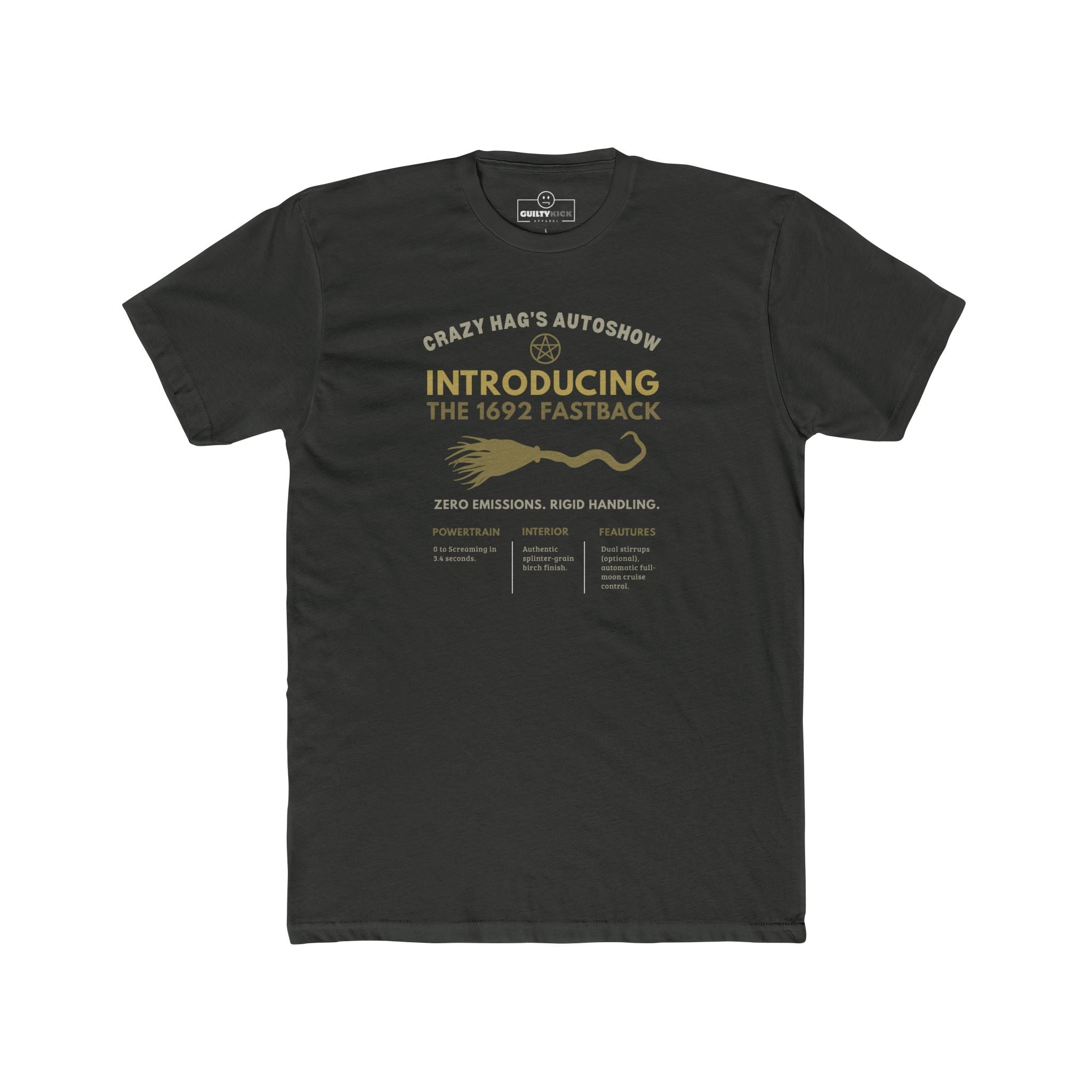 The 1692 Fastback Vintage Auto Show Graphic Tee | Funny Salem Witch Broomstick Parody Shirt - Guilty Kick Apparel