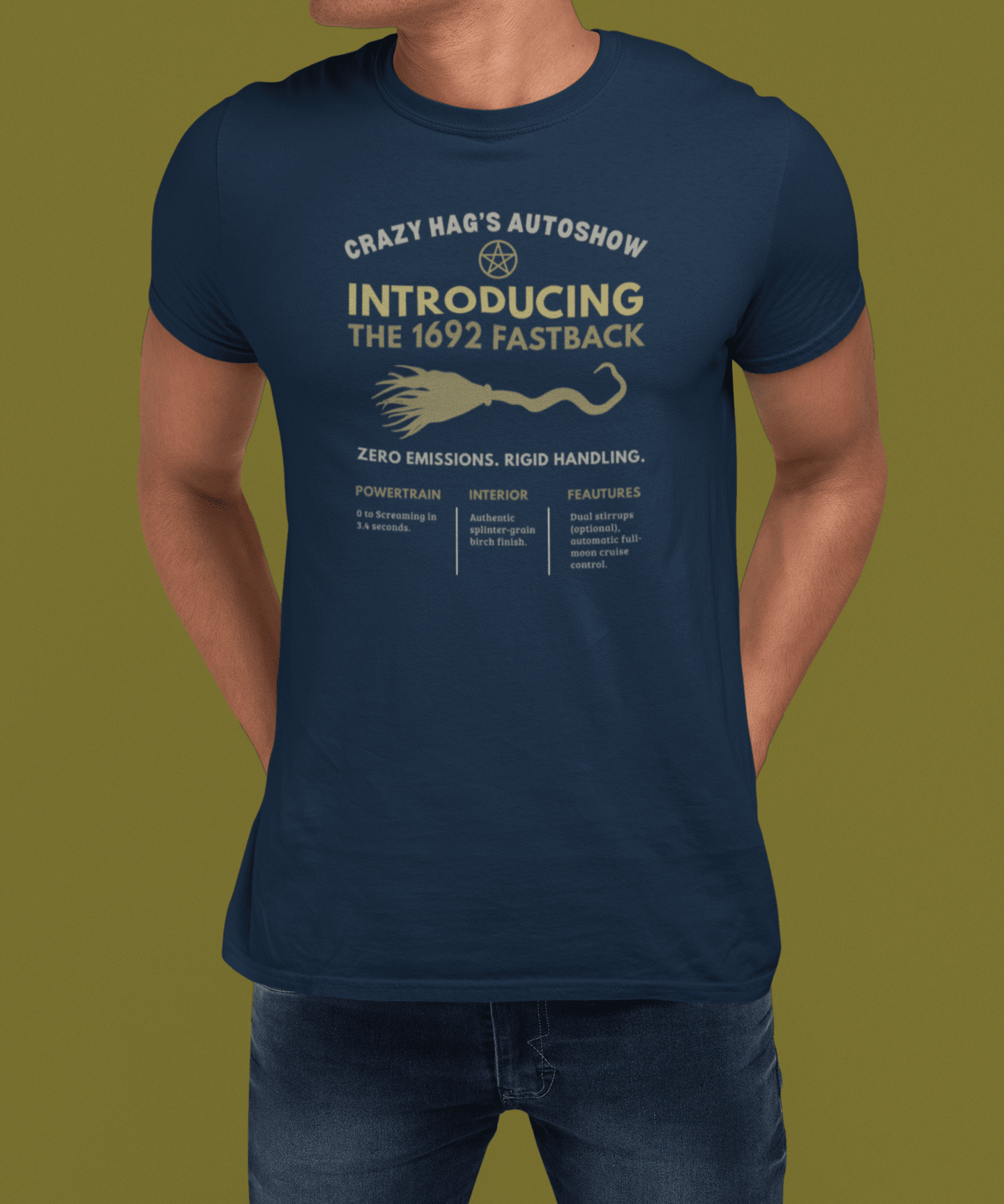 The 1692 Fastback Vintage Auto Show Graphic Tee | Funny Salem Witch Broomstick Parody Shirt - Guilty Kick Apparel
