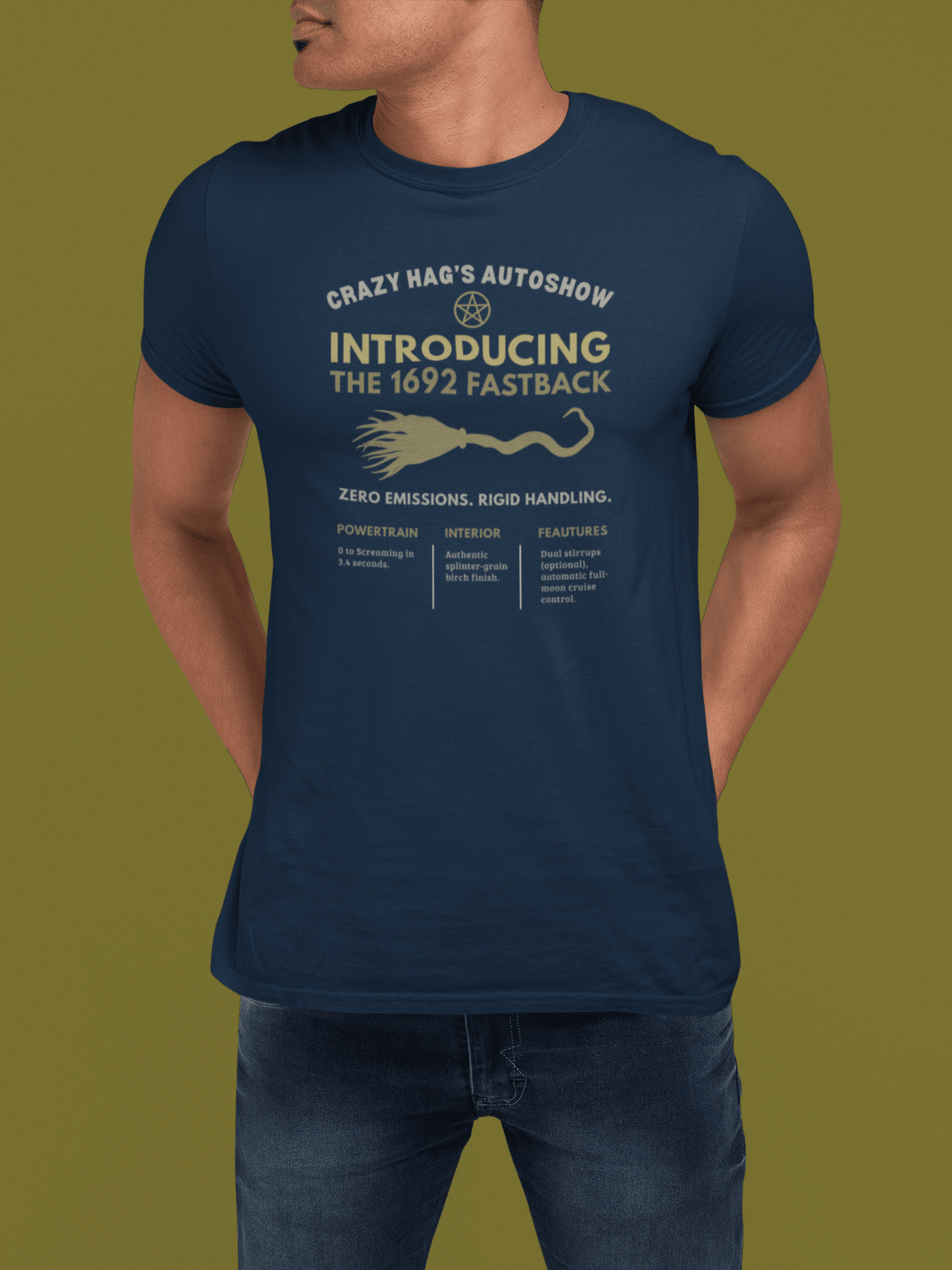 The 1692 Fastback Vintage Auto Show Graphic Tee | Funny Salem Witch Broomstick Parody Shirt - Guilty Kick Apparel