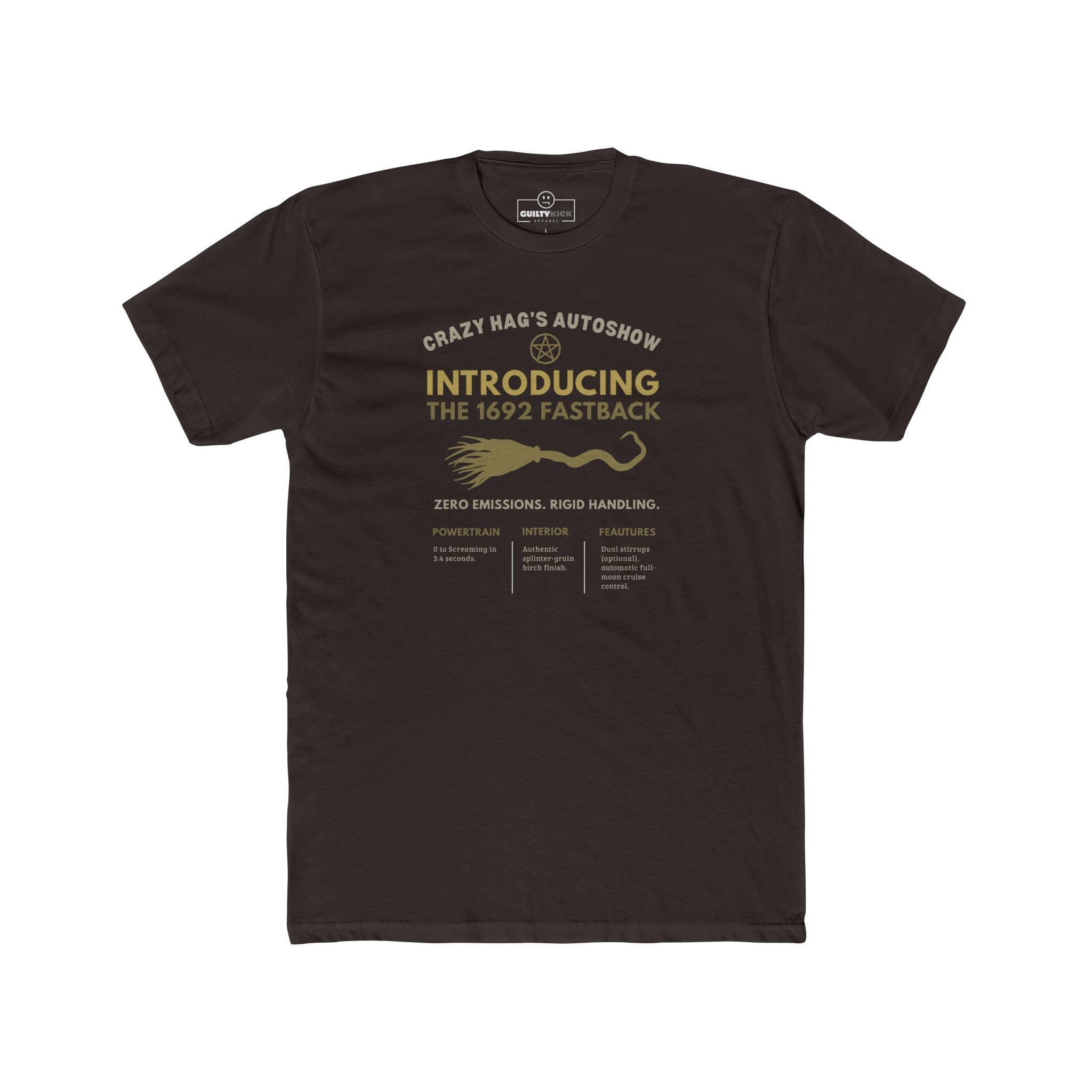 The 1692 Fastback Vintage Auto Show Graphic Tee | Funny Salem Witch Broomstick Parody Shirt - Guilty Kick Apparel