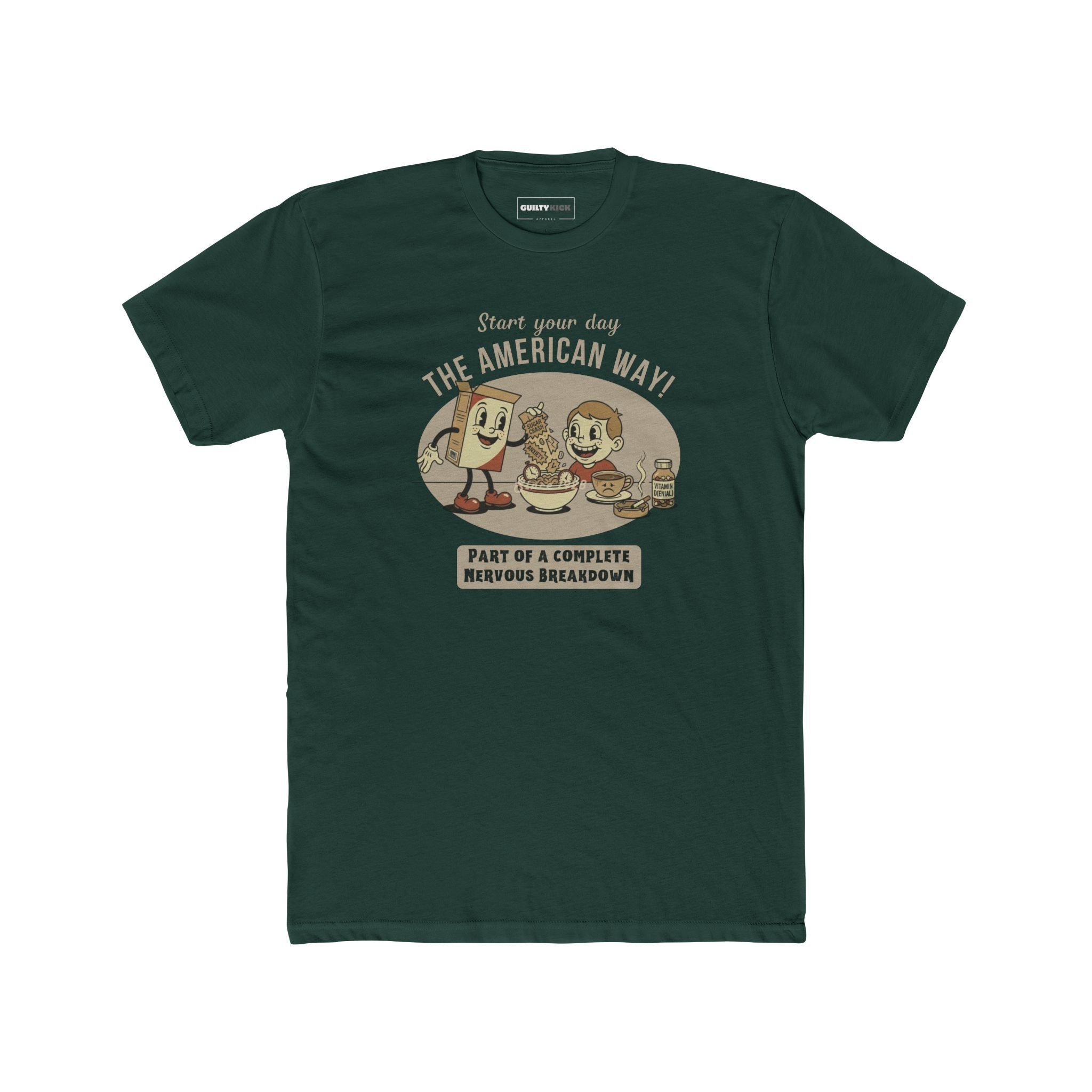 The American Way: Vintage 1930s Cereal Parody "Complete Nervous Breakdown" T-Shirt - Guilty Kick Apparel