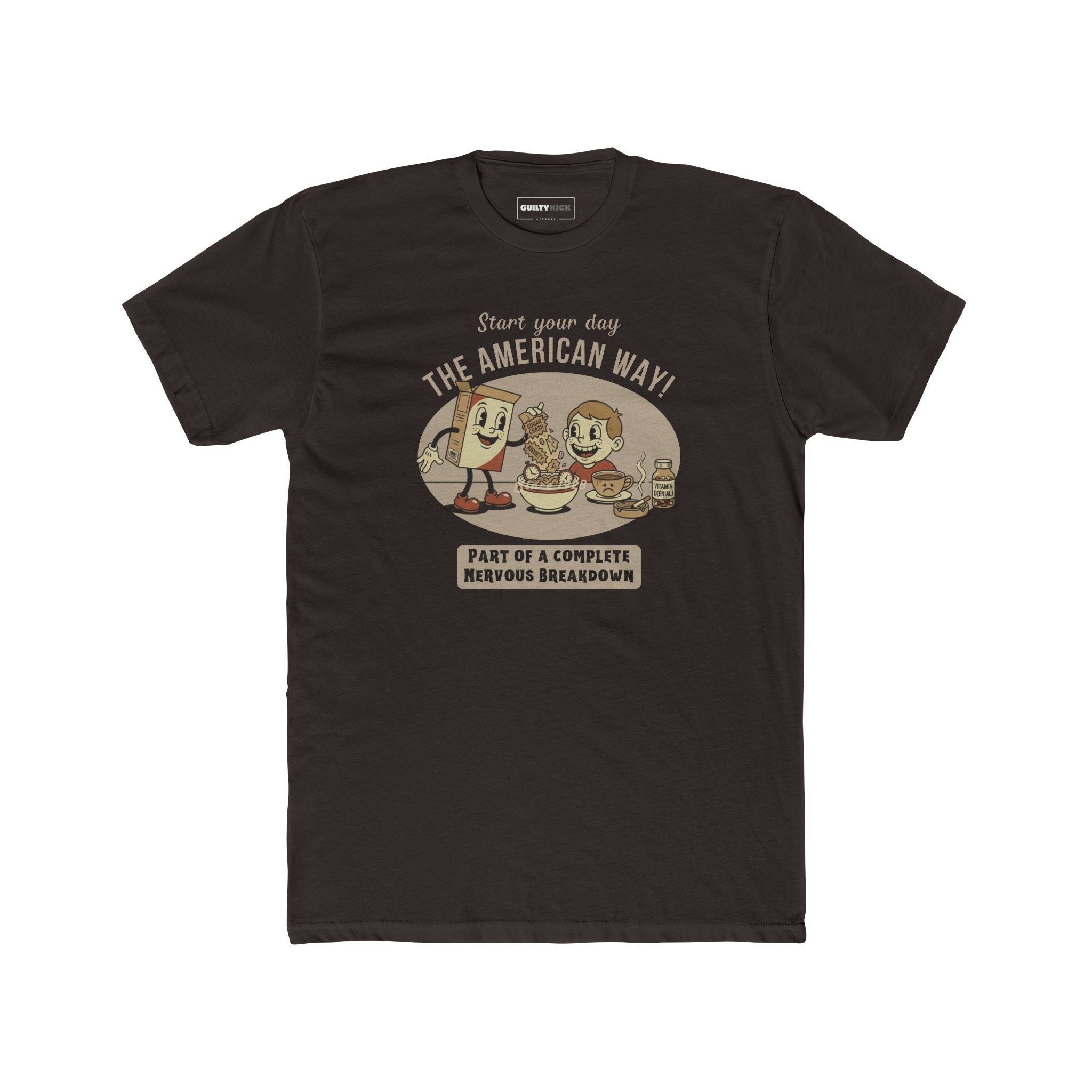 The American Way: Vintage 1930s Cereal Parody "Complete Nervous Breakdown" T-Shirt - Guilty Kick Apparel