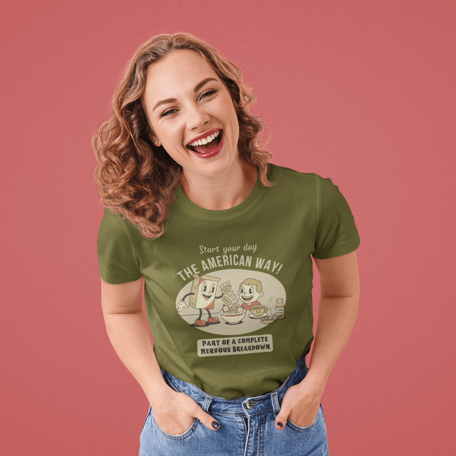 The American Way: Vintage 1930s Cereal Parody "Complete Nervous Breakdown" T-Shirt - Guilty Kick Apparel