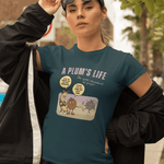 The life of a plum, Vintage Cartoon Fruit Satire T-shirt - Guilty Kick Apparel