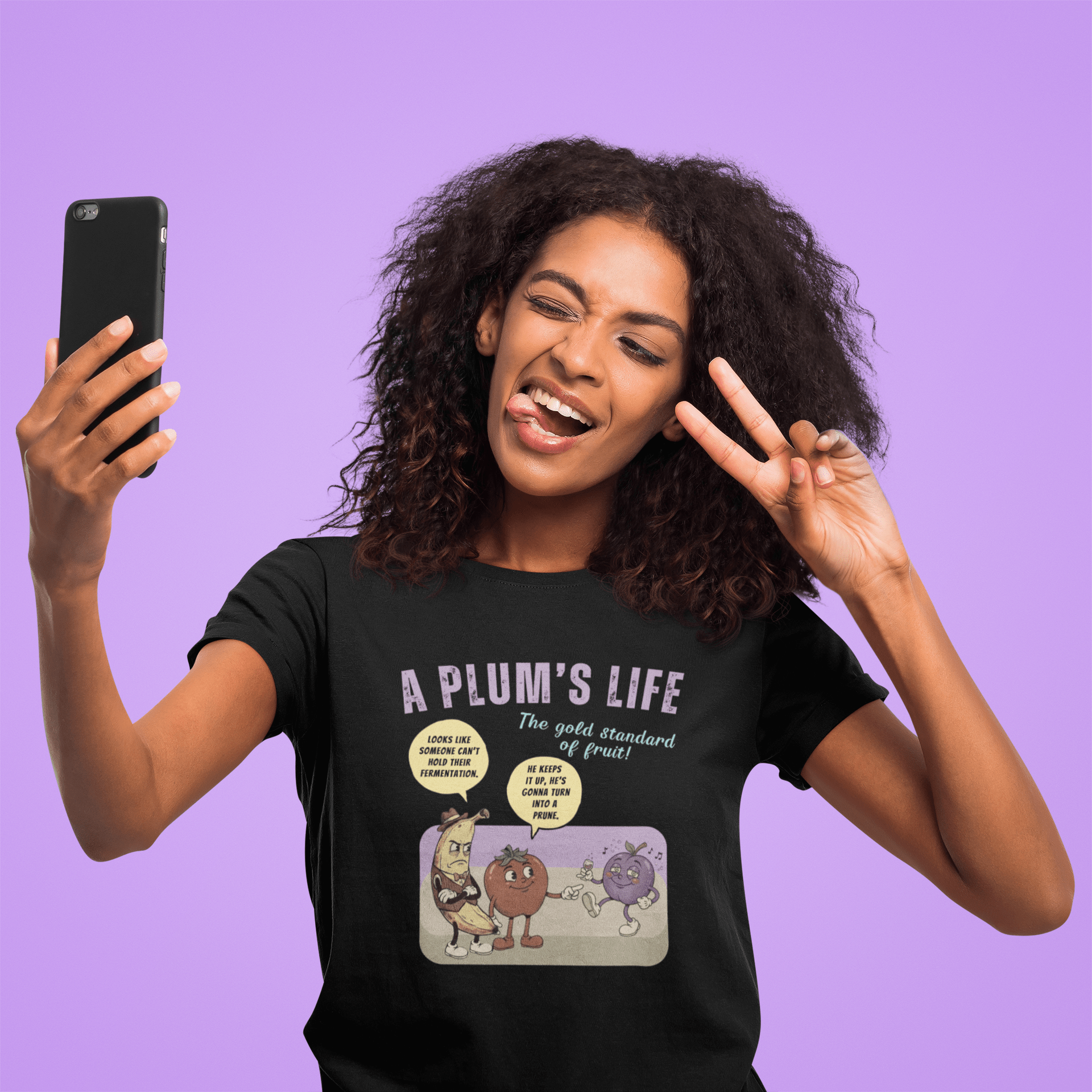 The life of a plum, Vintage Cartoon Fruit Satire T-shirt - Guilty Kick Apparel
