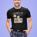 The life of a plum, Vintage Cartoon Fruit Satire T-shirt - Guilty Kick Apparel