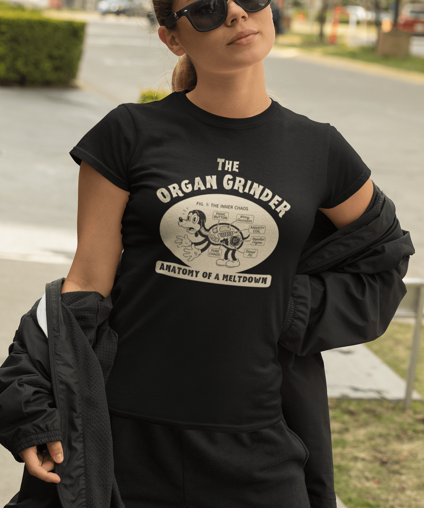 The Organ Grinder Retro Anatomy T-Shirt Vintage 1930s Cartoon Dog Meltdown Graphic Tee - Guilty Kick Apparel