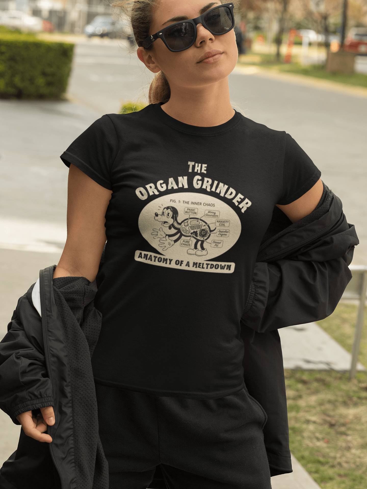 The Organ Grinder Retro Anatomy T-Shirt Vintage 1930s Cartoon Dog Meltdown Graphic Tee - Guilty Kick Apparel