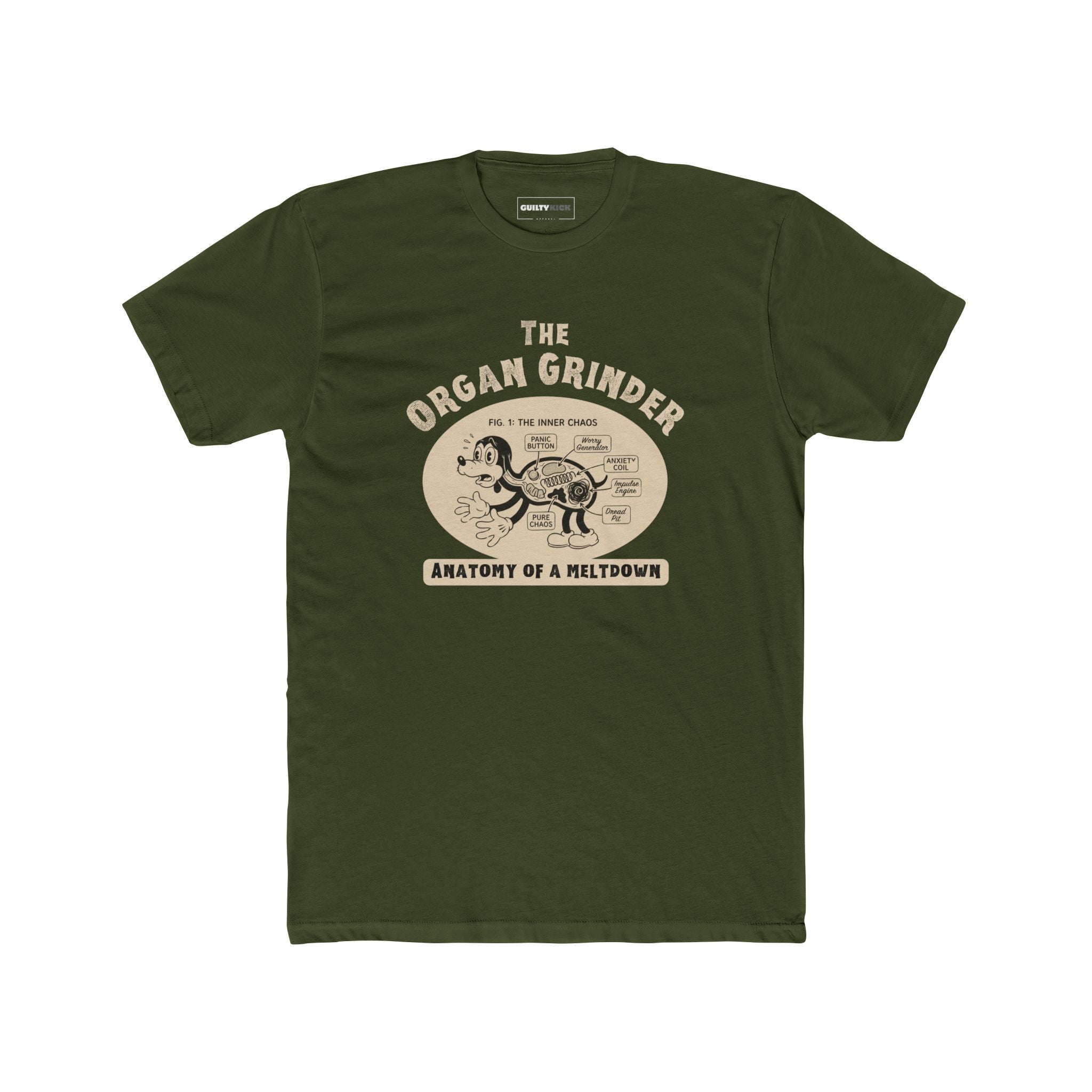 The Organ Grinder Retro Anatomy T-Shirt Vintage 1930s Cartoon Dog Meltdown Graphic Tee - Guilty Kick Apparel