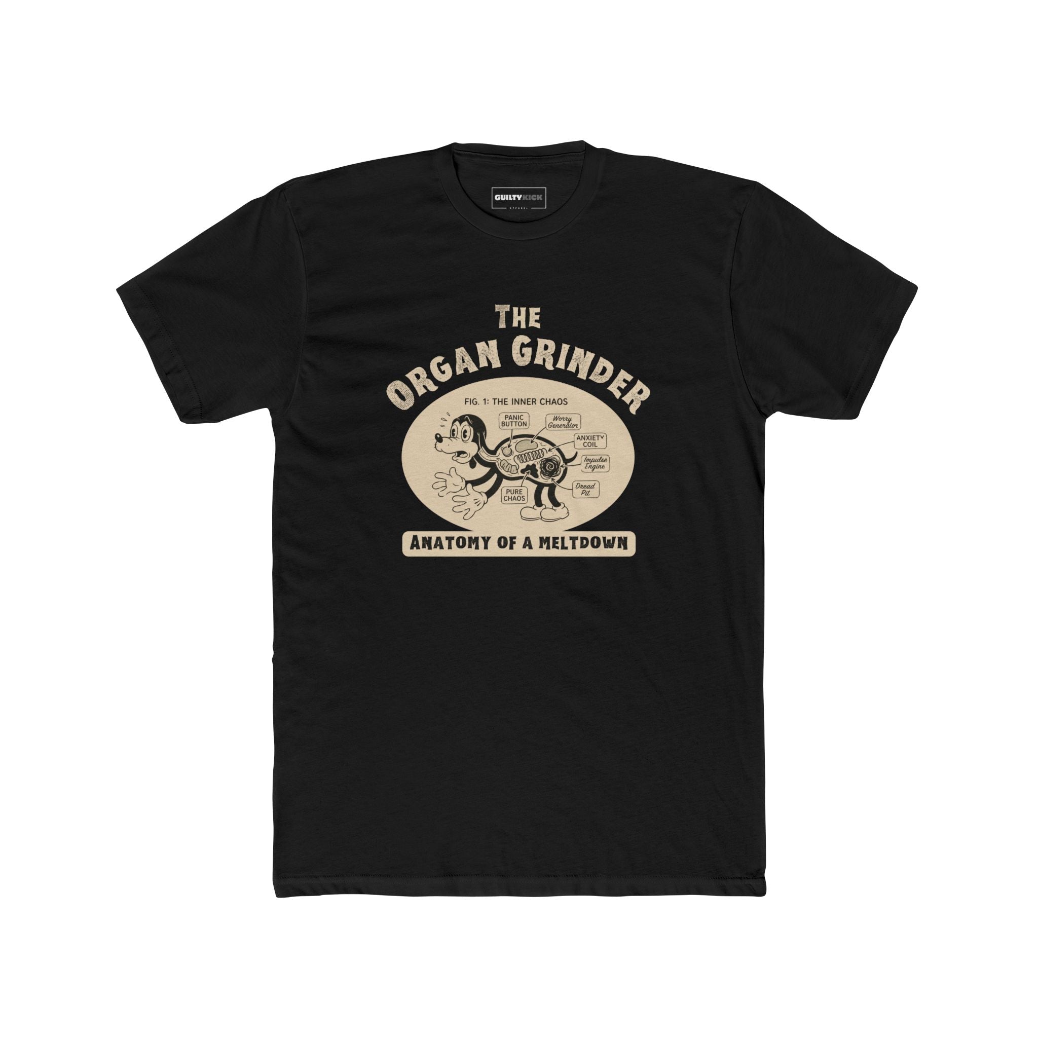 The Organ Grinder Retro Anatomy T-Shirt Vintage 1930s Cartoon Dog Meltdown Graphic Tee - Guilty Kick Apparel