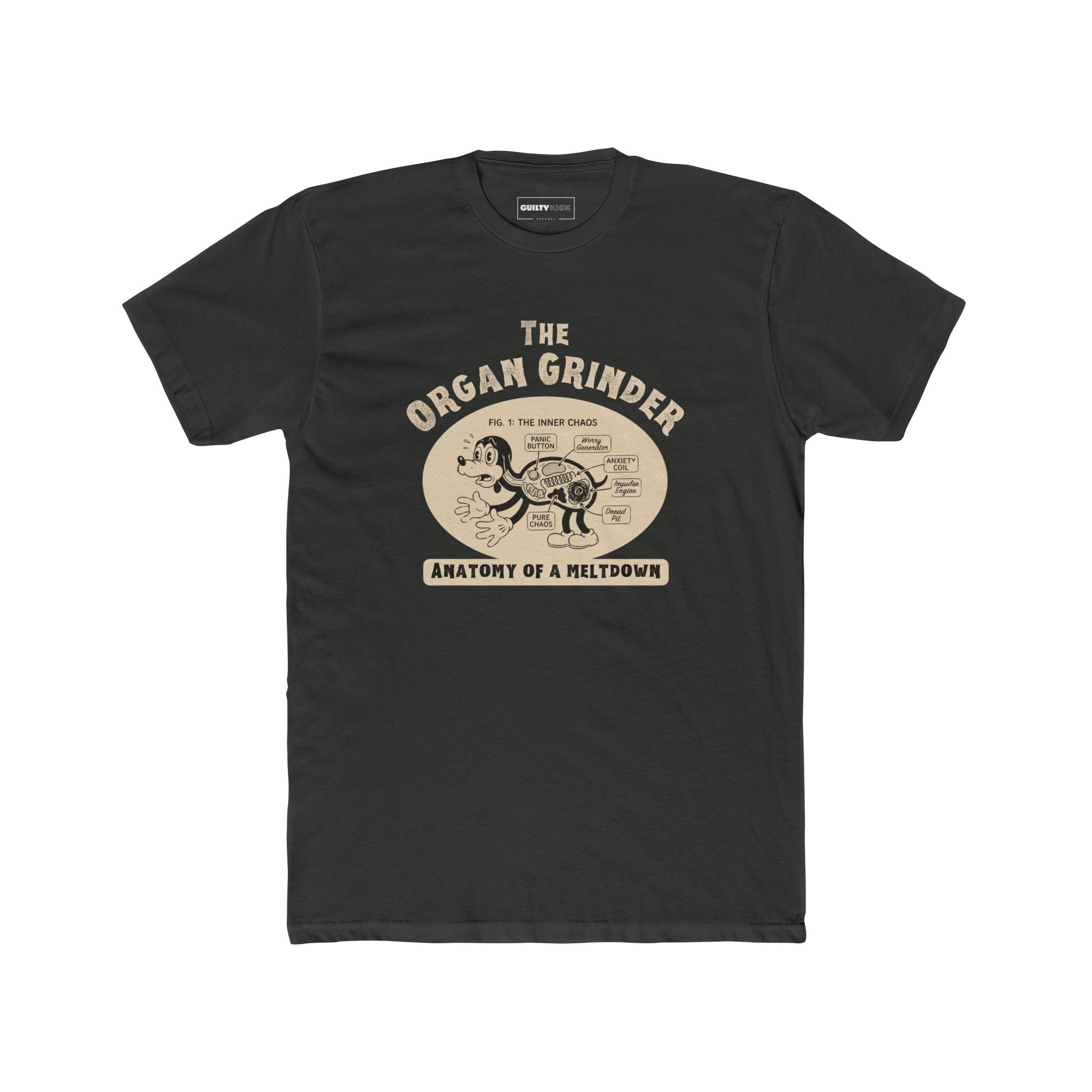 The Organ Grinder Retro Anatomy T-Shirt Vintage 1930s Cartoon Dog Meltdown Graphic Tee - Guilty Kick Apparel
