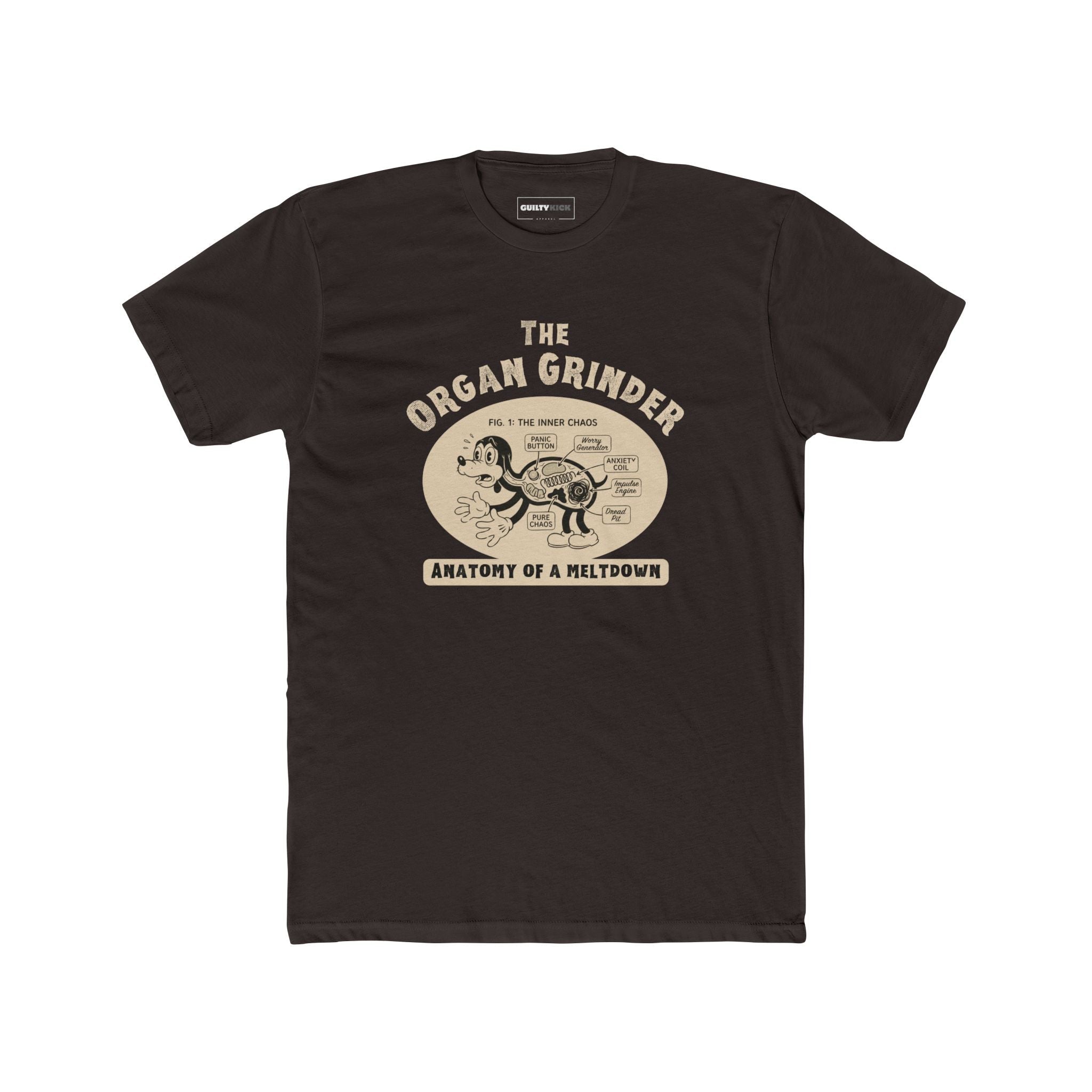 The Organ Grinder Retro Anatomy T-Shirt Vintage 1930s Cartoon Dog Meltdown Graphic Tee - Guilty Kick Apparel