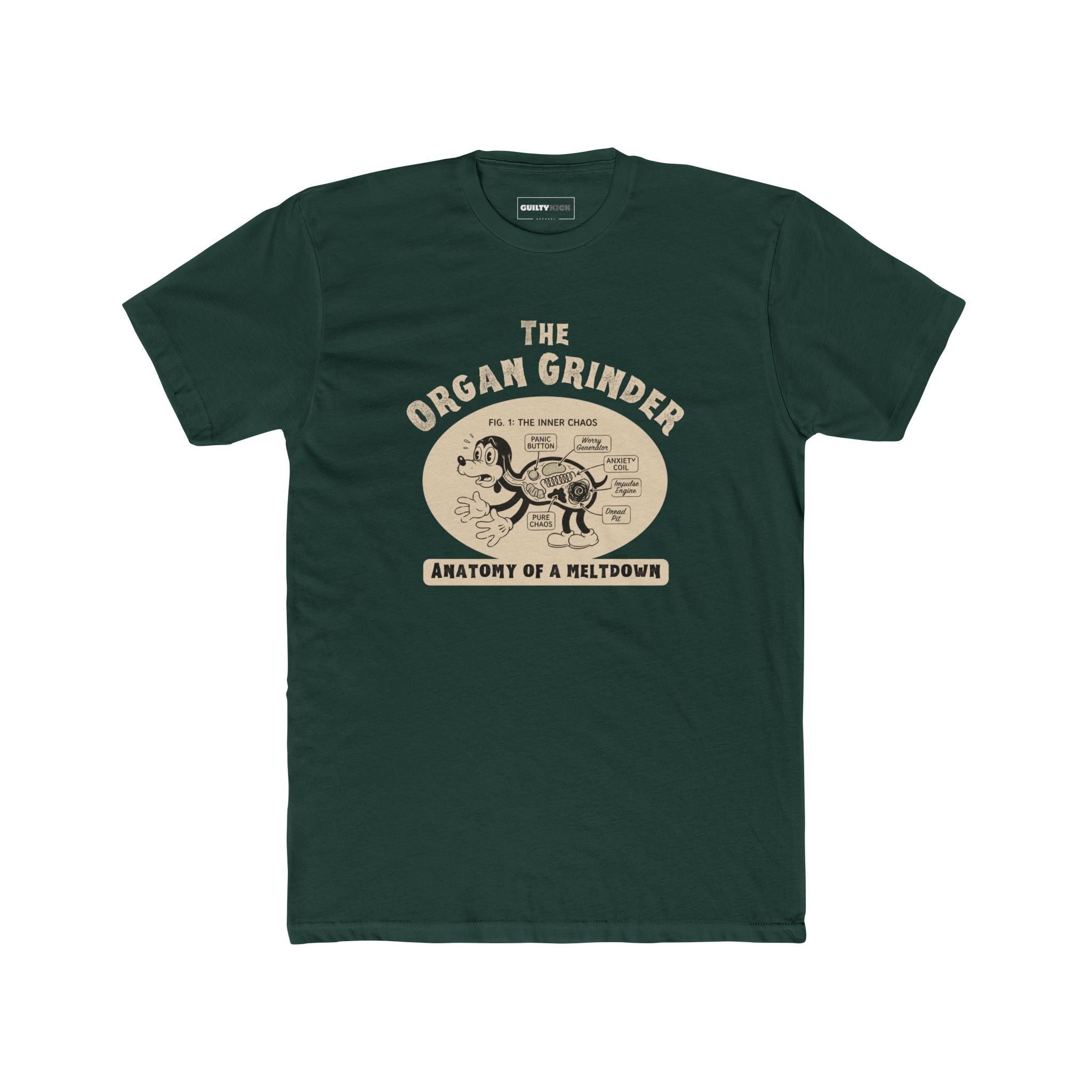 The Organ Grinder Retro Anatomy T-Shirt Vintage 1930s Cartoon Dog Meltdown Graphic Tee - Guilty Kick Apparel
