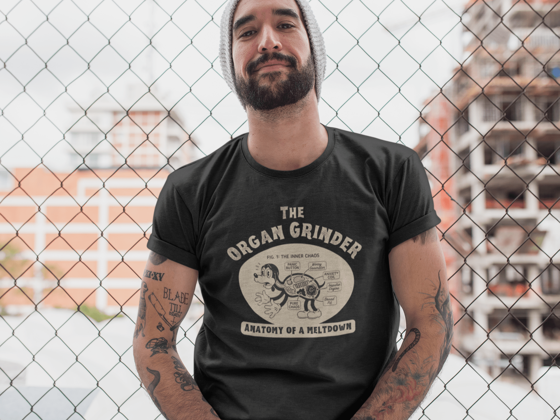 The Organ Grinder Retro Anatomy T-Shirt Vintage 1930s Cartoon Dog Meltdown Graphic Tee - Guilty Kick Apparel