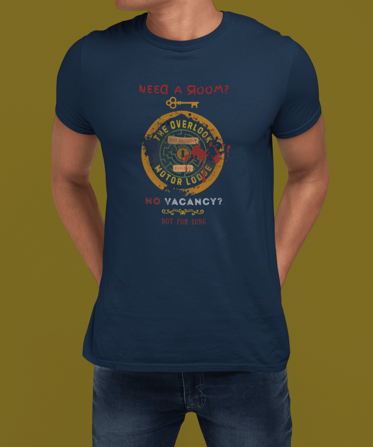 The Overlook Motor Lodge T-Shirt | Vintage Retro Horror Parody Graphic Tee, Funny Halloween Sarcastic Motel Shirt - Guilty Kick Apparel