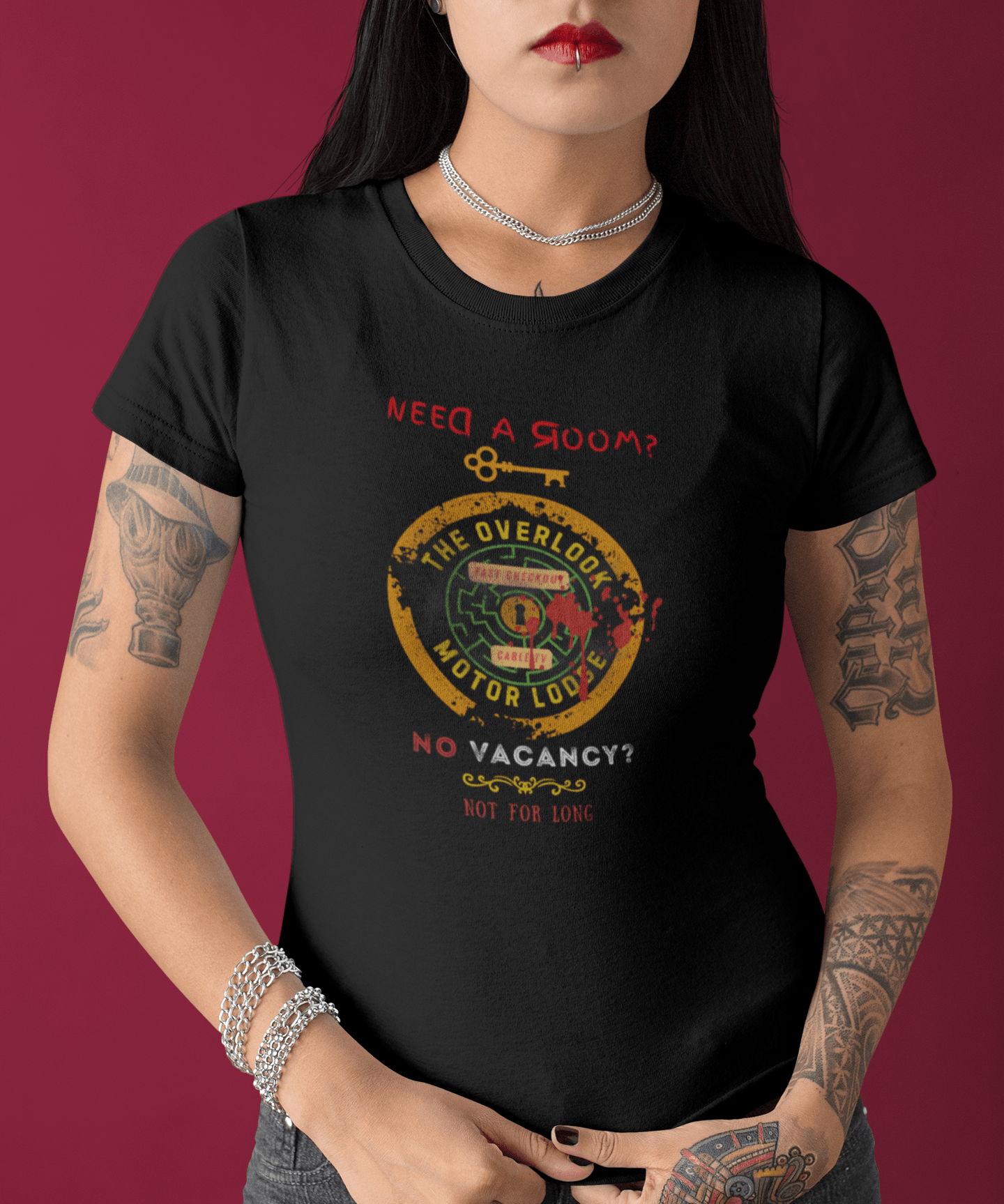 The Overlook Motor Lodge T-Shirt | Vintage Retro Horror Parody Graphic Tee, Funny Halloween Sarcastic Motel Shirt - Guilty Kick Apparel