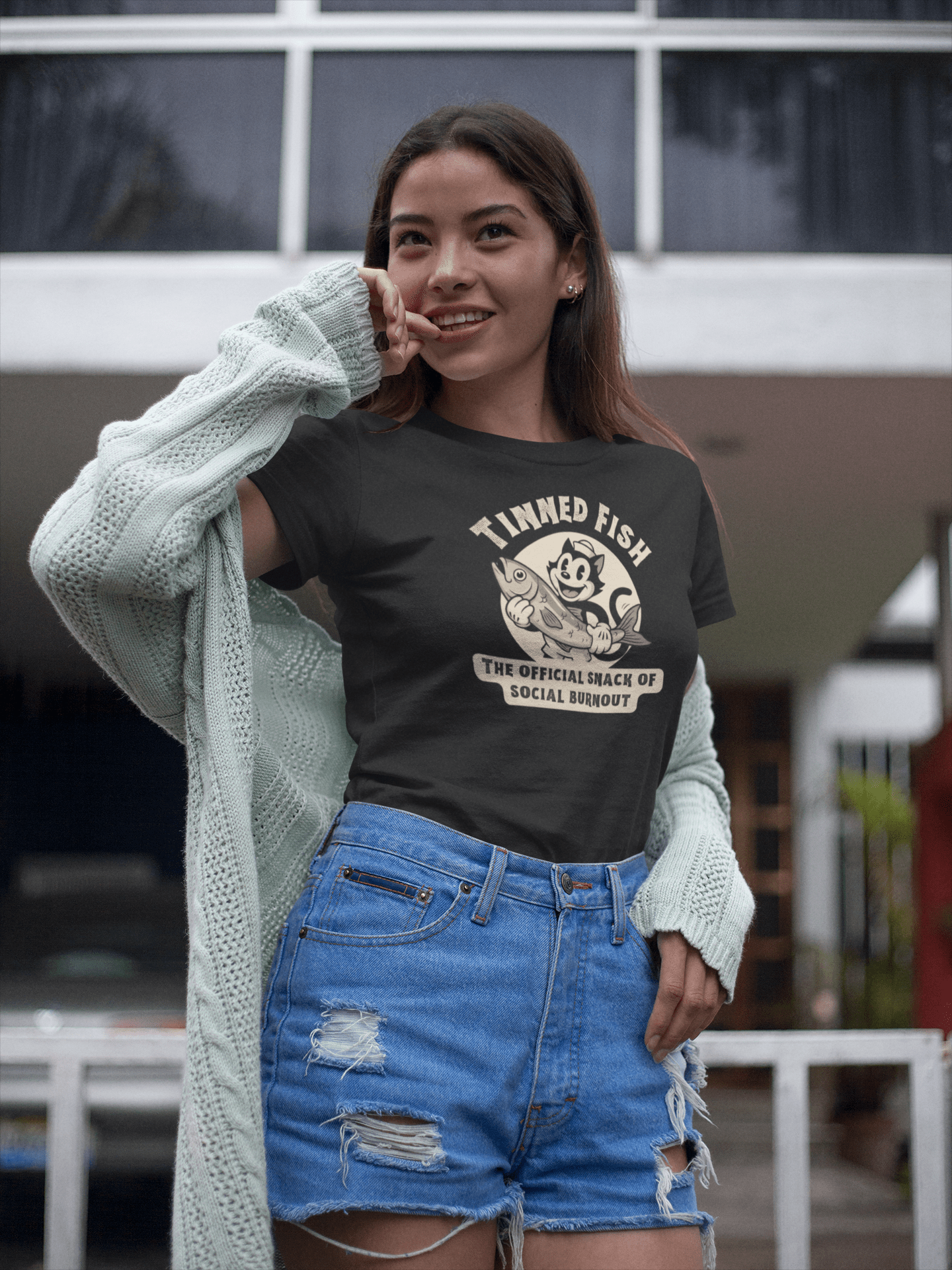 Tinned Fish Sailor Cat Retro T-Shirt Official Snack of Social Burnout Vintage 1930s Cartoon Tee - Guilty Kick Apparel