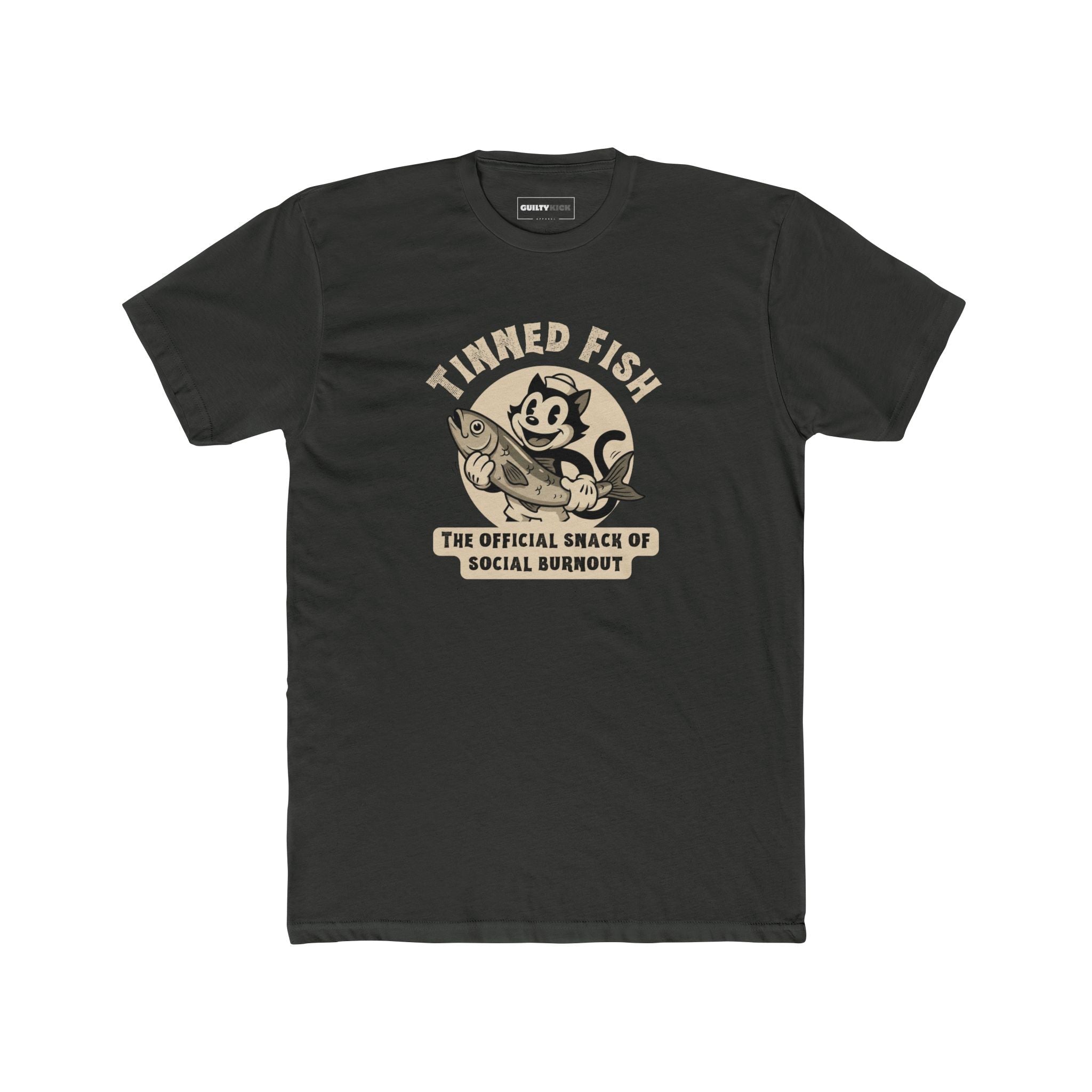 Tinned Fish Sailor Cat Retro T-Shirt Official Snack of Social Burnout Vintage 1930s Cartoon Tee - Guilty Kick Apparel
