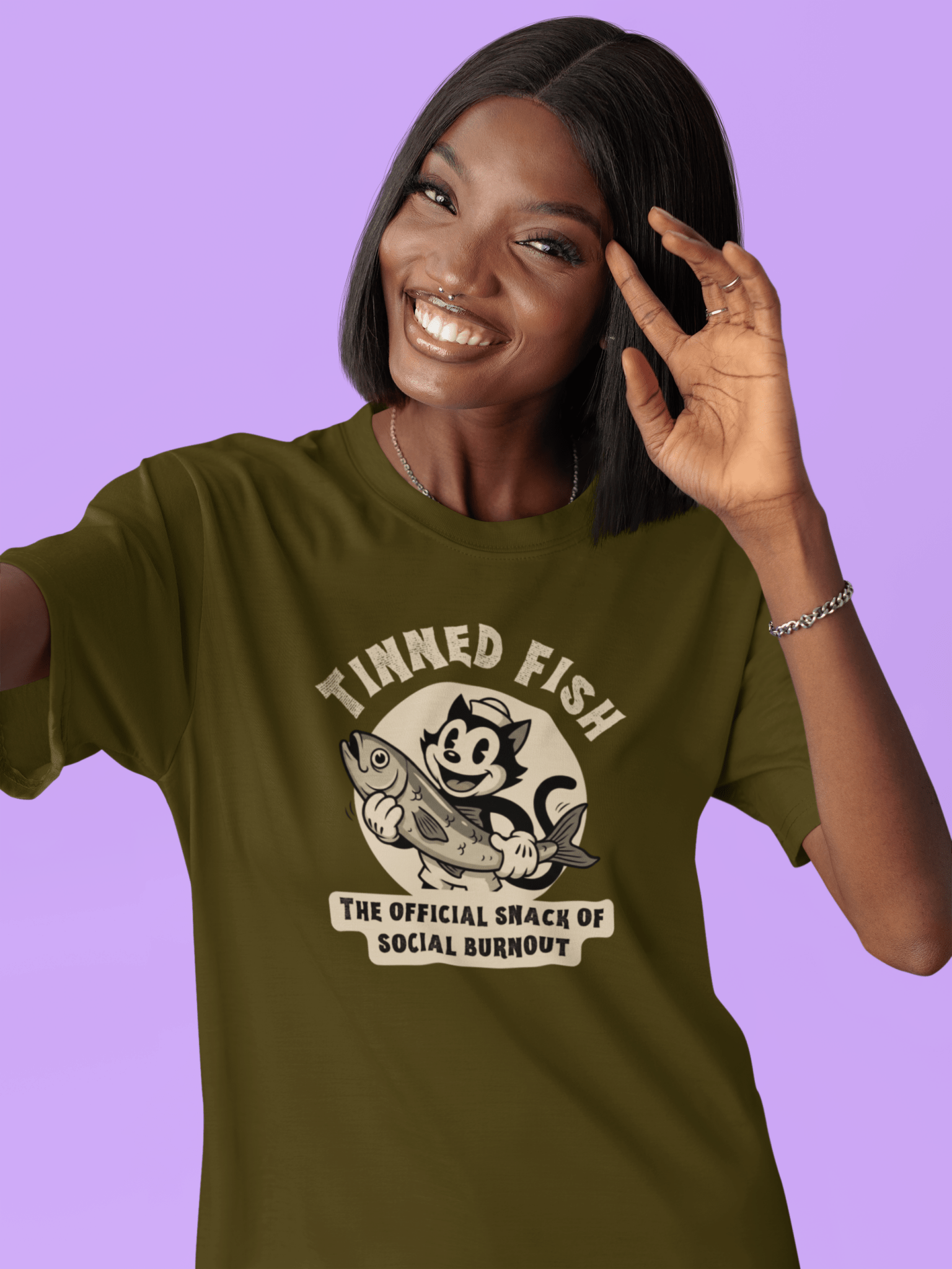 Tinned Fish Sailor Cat Retro T-Shirt Official Snack of Social Burnout Vintage 1930s Cartoon Tee - Guilty Kick Apparel