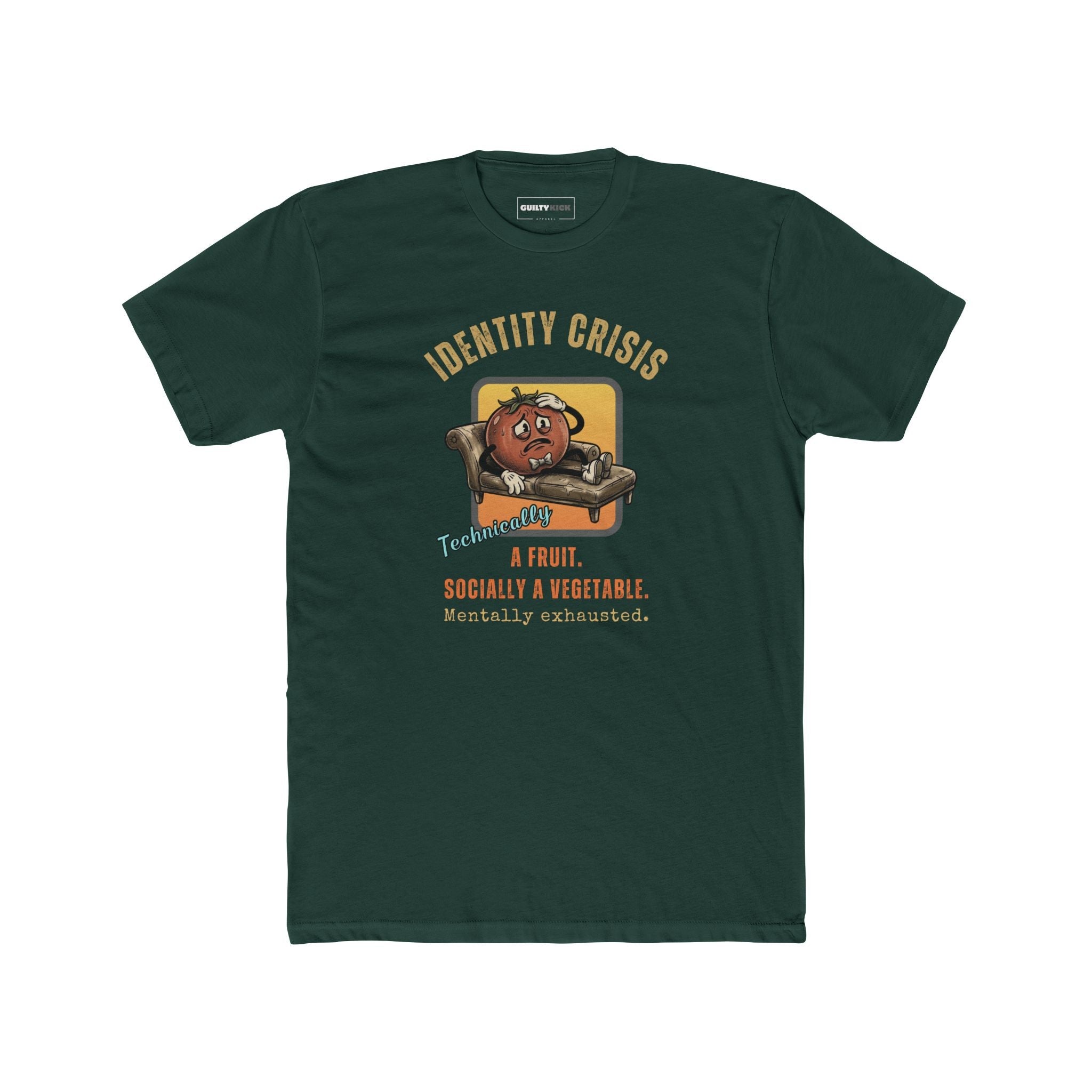 Tomato Identity Crisis T-Shirt, Socially a Vegetable Mentally Exhausted Funny Fruit Parody - Guilty Kick Apparel