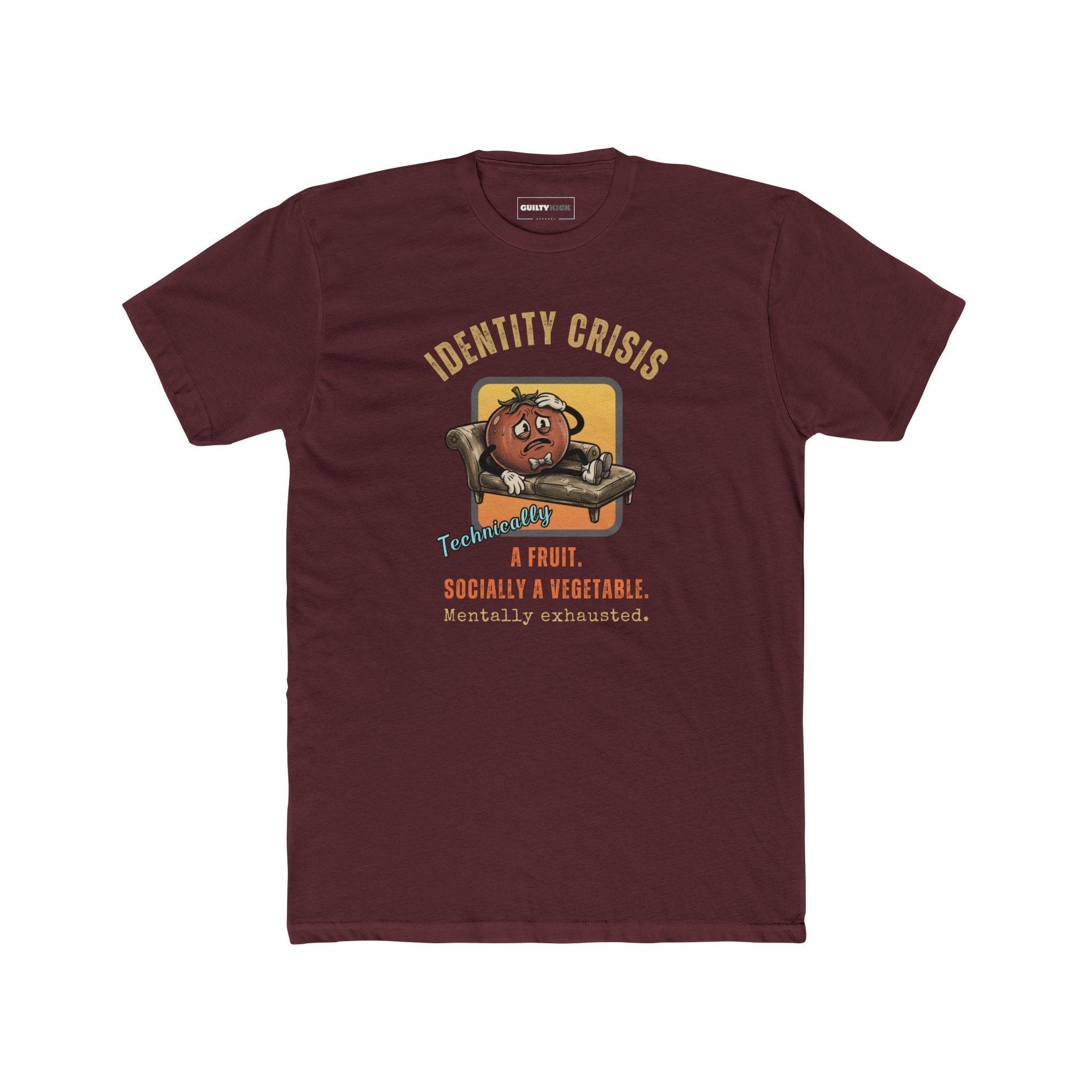 Tomato Identity Crisis T-Shirt, Socially a Vegetable Mentally Exhausted Funny Fruit Parody - Guilty Kick Apparel