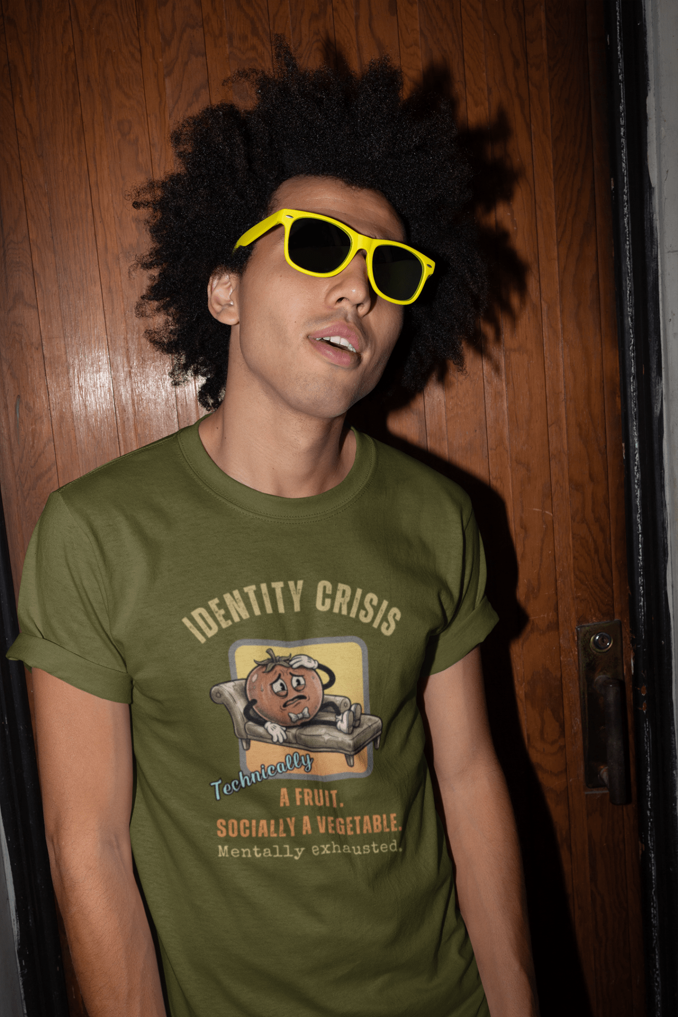 Tomato Identity Crisis T-Shirt, Socially a Vegetable Mentally Exhausted Funny Fruit Parody - Guilty Kick Apparel