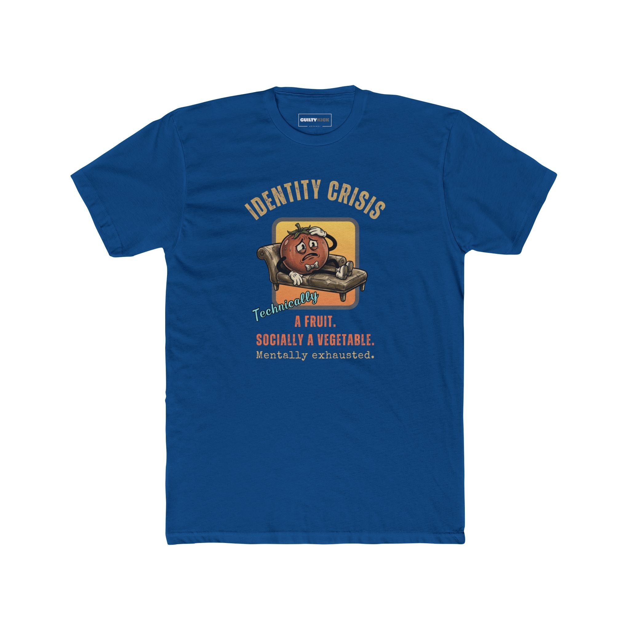 Tomato Identity Crisis T-Shirt, Socially a Vegetable Mentally Exhausted Funny Fruit Parody - Guilty Kick Apparel