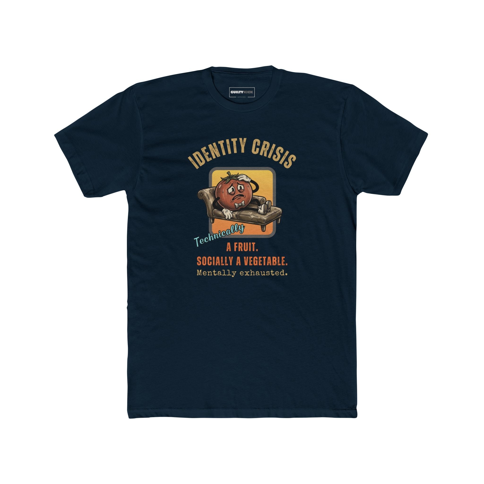 Tomato Identity Crisis T-Shirt, Socially a Vegetable Mentally Exhausted Funny Fruit Parody - Guilty Kick Apparel