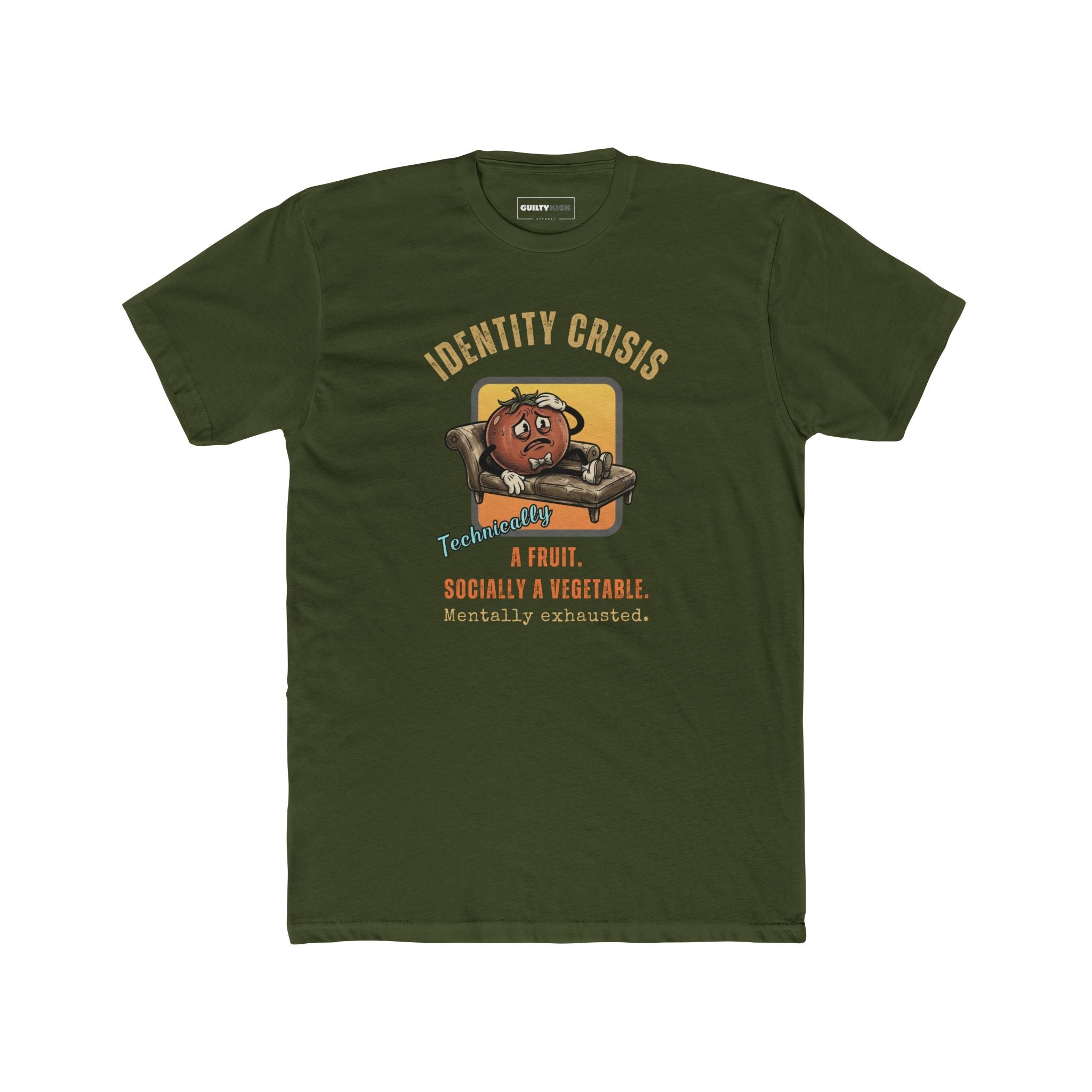 Tomato Identity Crisis T-Shirt, Socially a Vegetable Mentally Exhausted Funny Fruit Parody - Guilty Kick Apparel