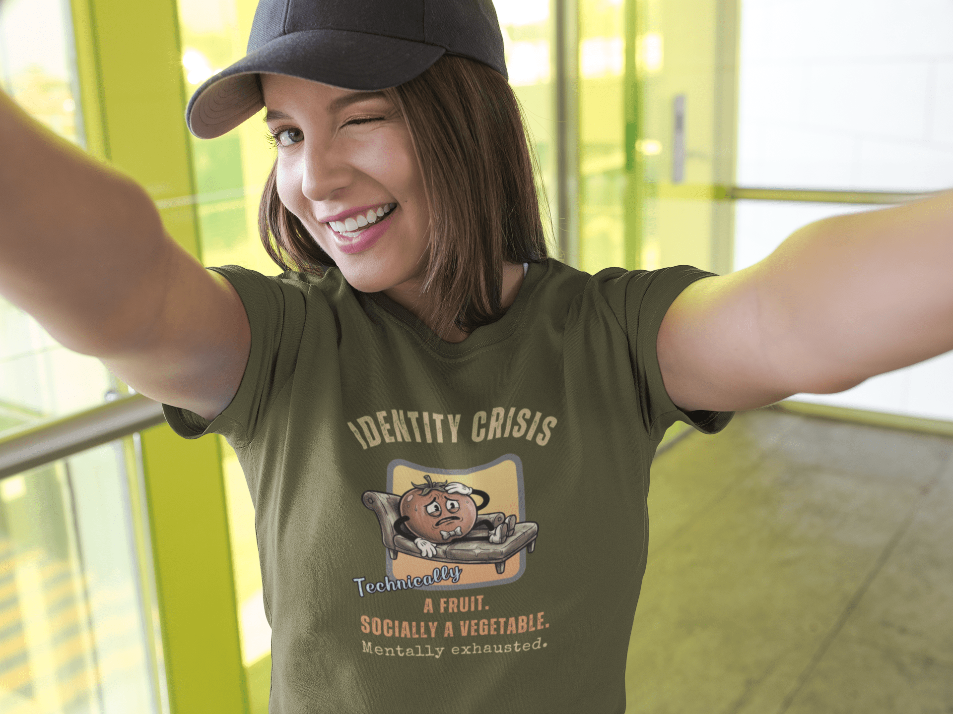 Tomato Identity Crisis T-Shirt, Socially a Vegetable Mentally Exhausted Funny Fruit Parody - Guilty Kick Apparel
