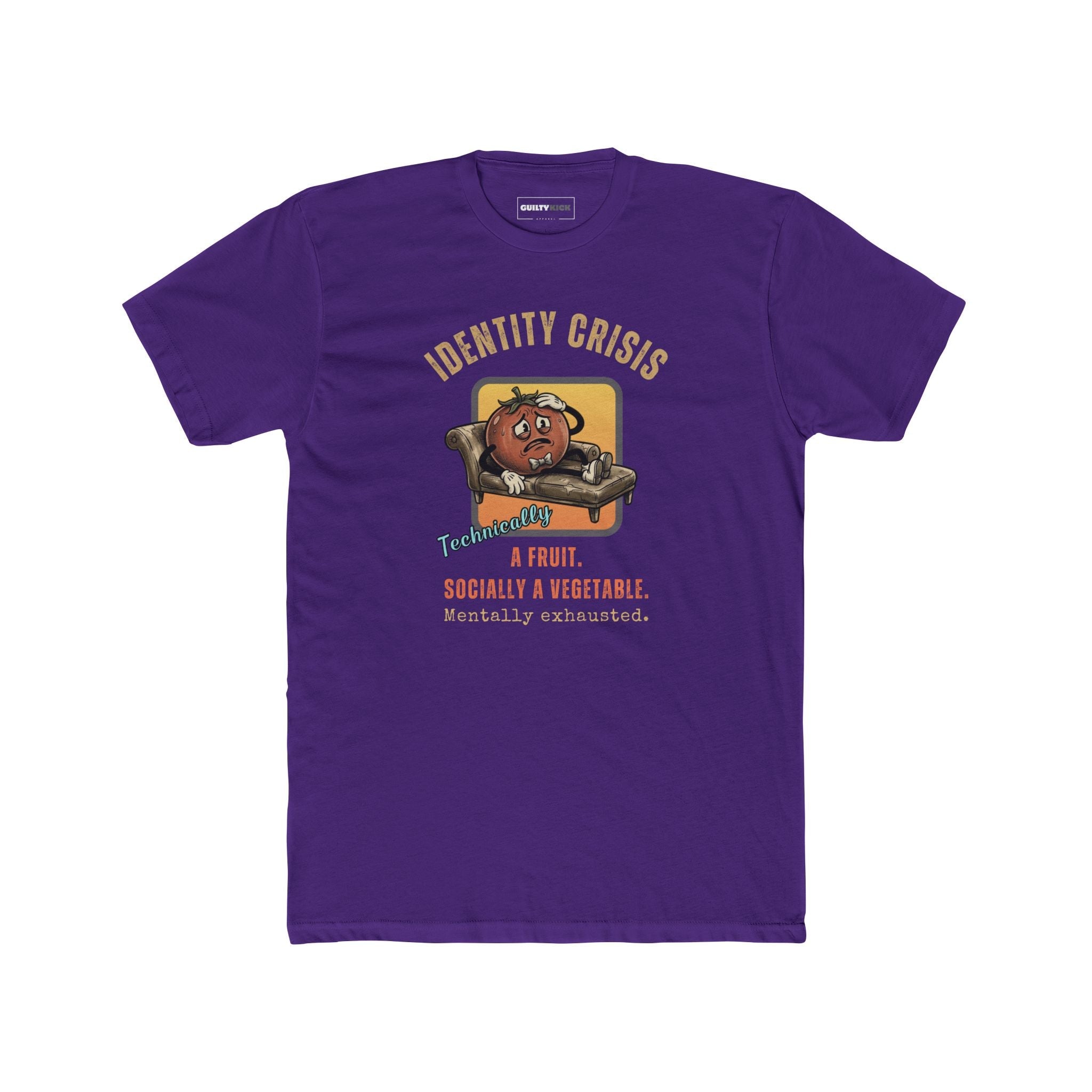 Tomato Identity Crisis T-Shirt, Socially a Vegetable Mentally Exhausted Funny Fruit Parody - Guilty Kick Apparel