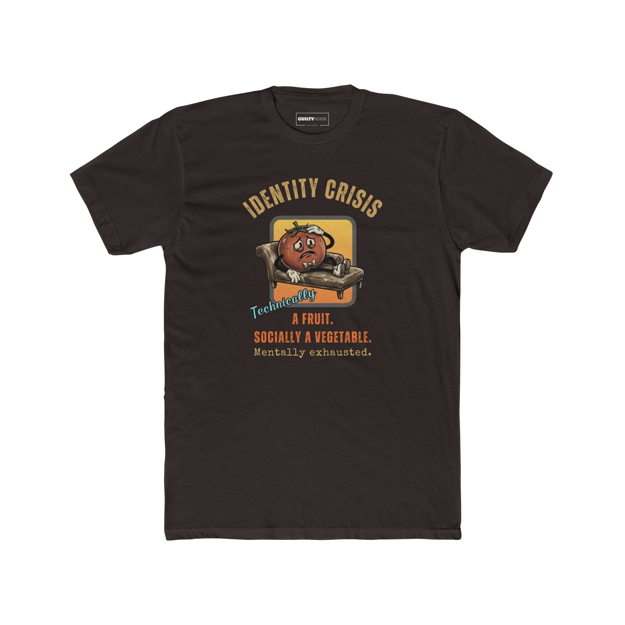 Tomato Identity Crisis T-Shirt, Socially a Vegetable Mentally Exhausted Funny Fruit Parody - Guilty Kick Apparel