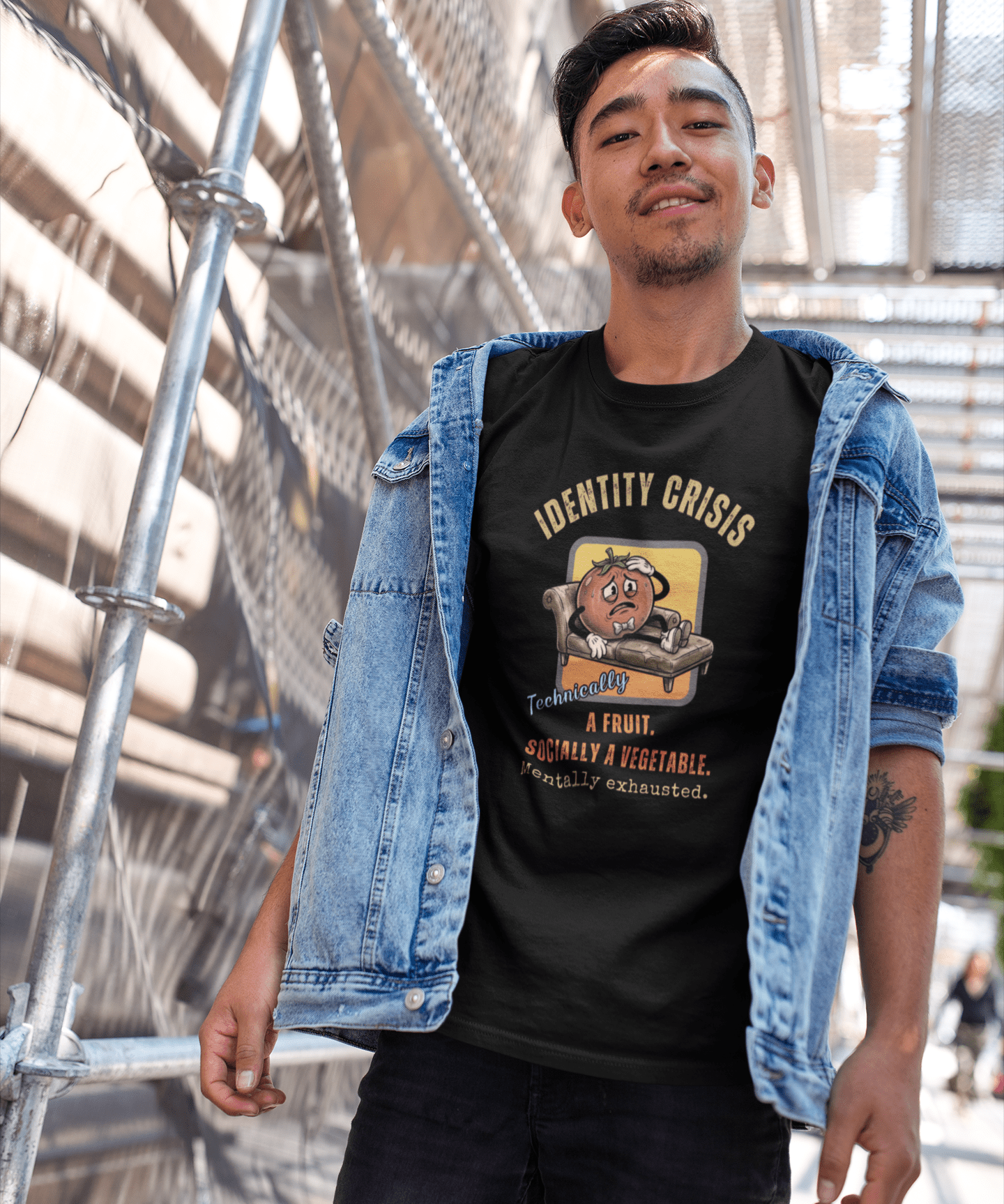 Tomato Identity Crisis T-Shirt, Socially a Vegetable Mentally Exhausted Funny Fruit Parody - Guilty Kick Apparel