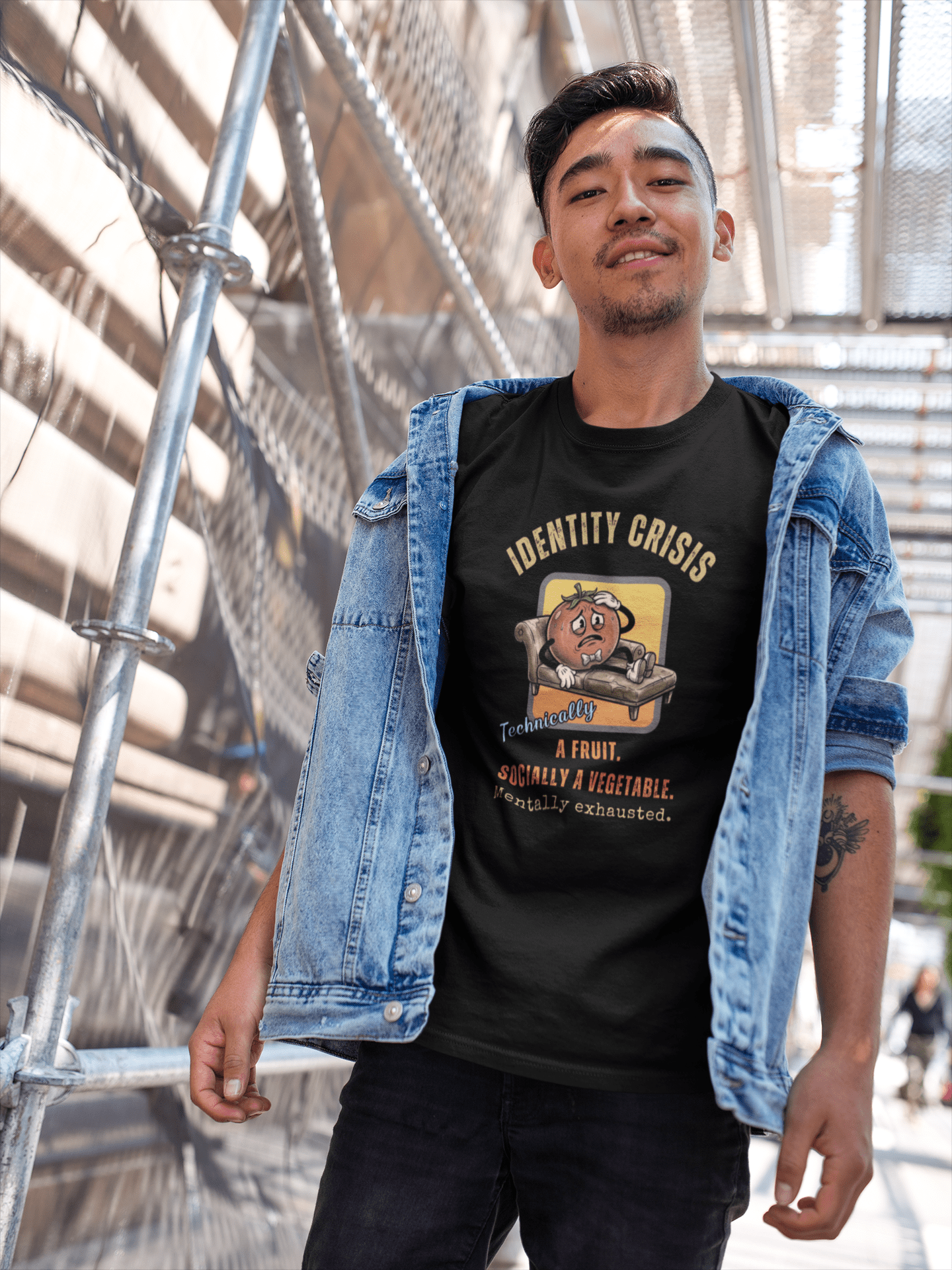 Tomato Identity Crisis T-Shirt, Socially a Vegetable Mentally Exhausted Funny Fruit Parody - Guilty Kick Apparel