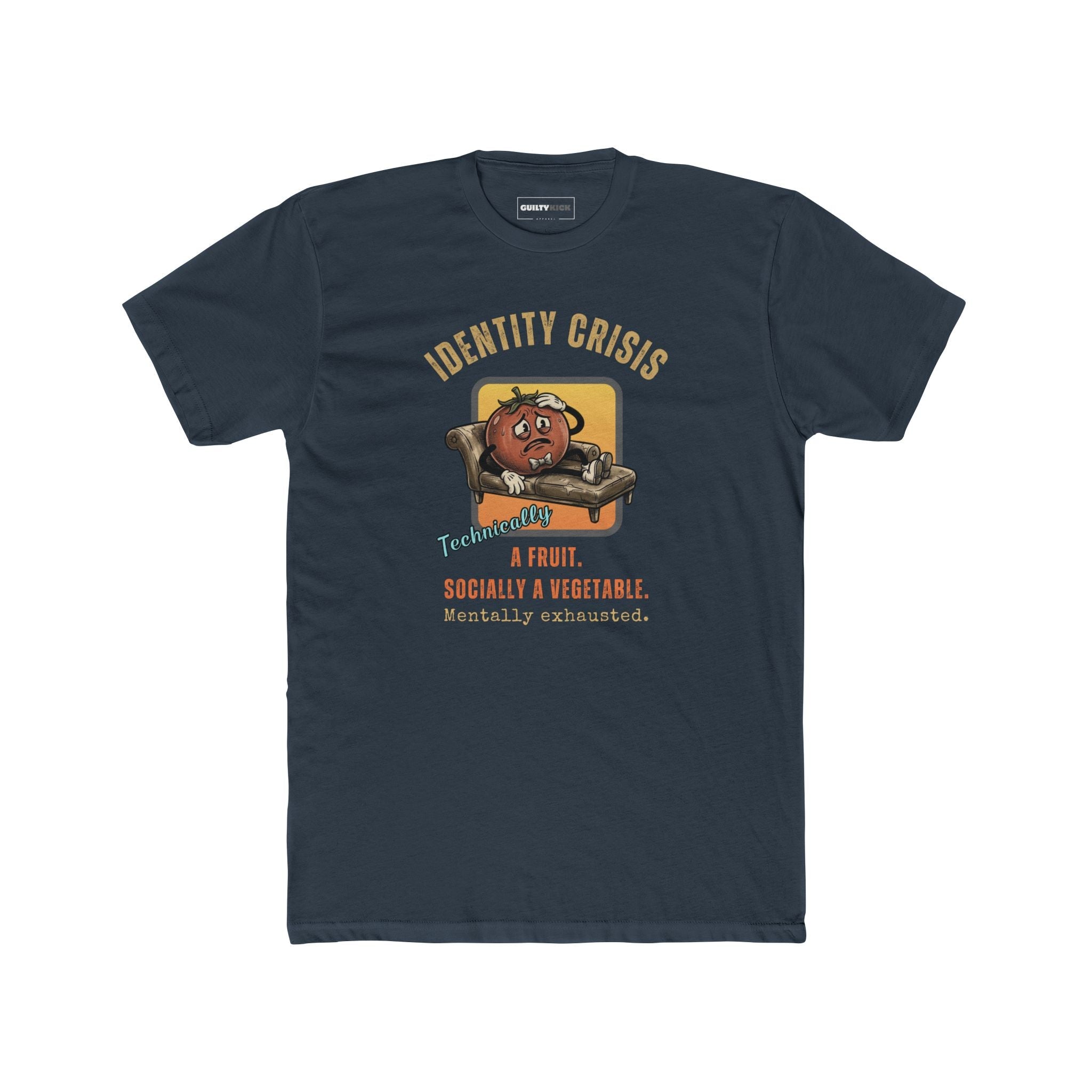Tomato Identity Crisis T-Shirt, Socially a Vegetable Mentally Exhausted Funny Fruit Parody - Guilty Kick Apparel