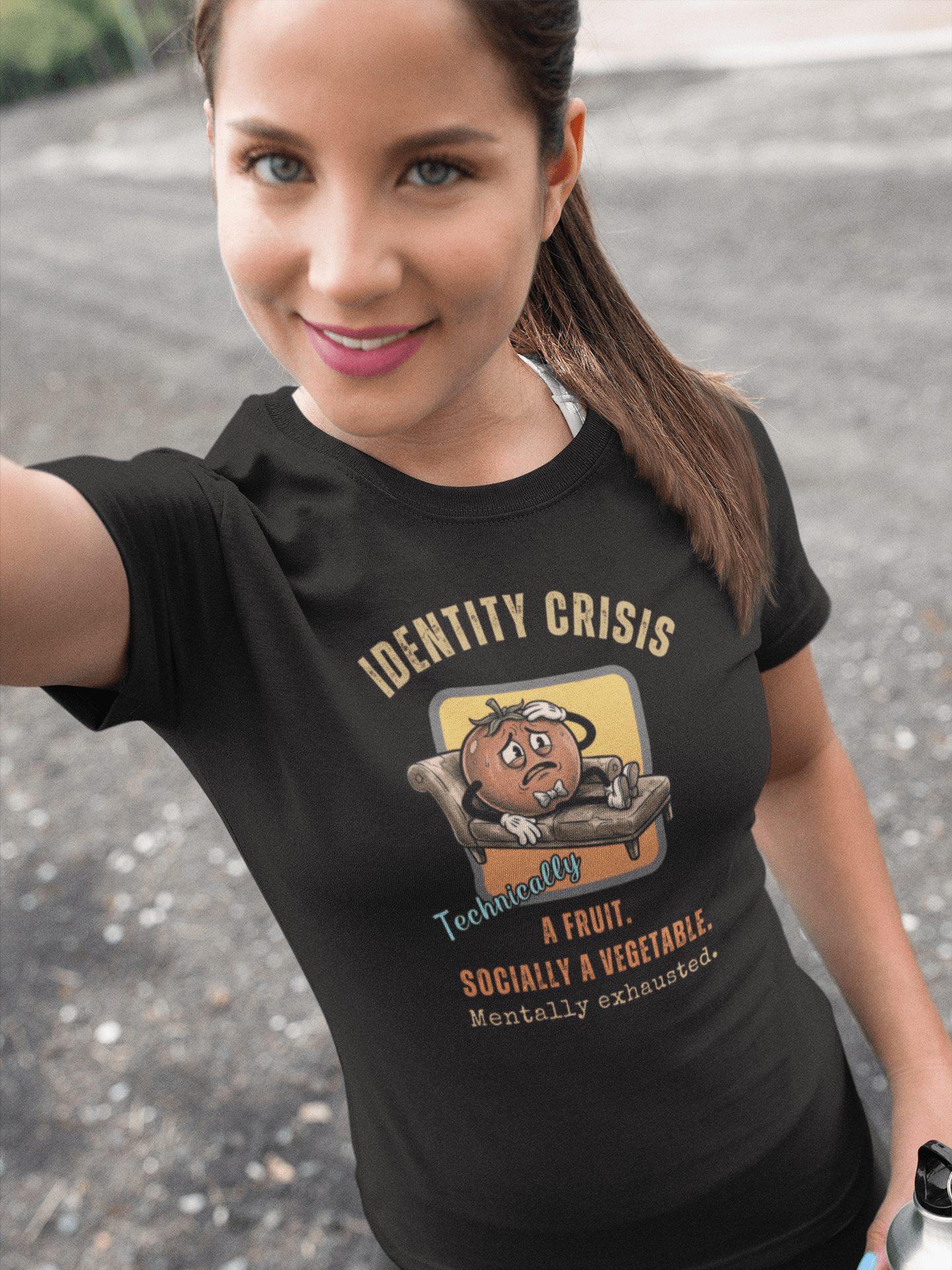 Tomato Identity Crisis T-Shirt, Socially a Vegetable Mentally Exhausted Funny Fruit Parody - Guilty Kick Apparel