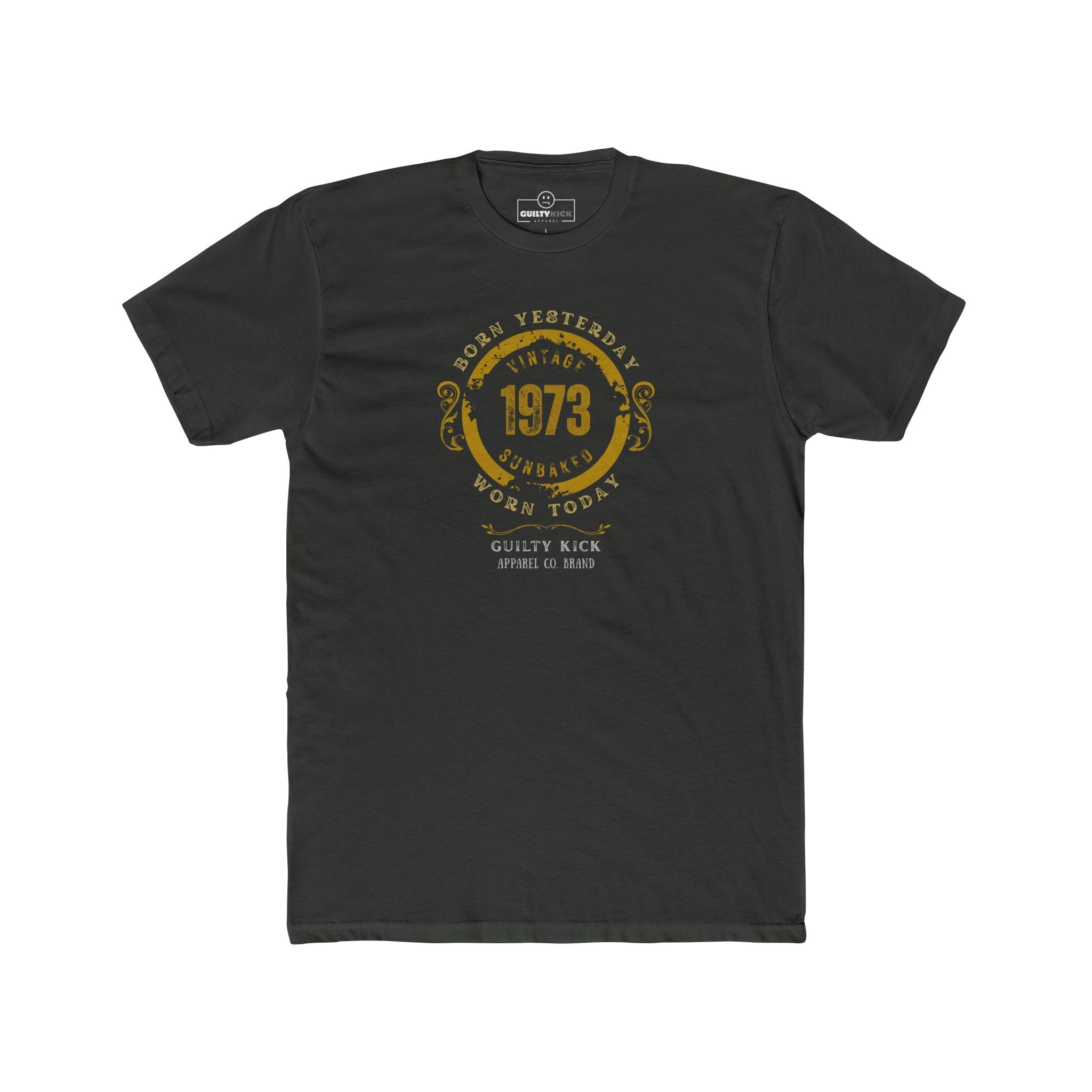 Vintage 1973 "Born Yesterday" Distressed Graphic Tee | Guilty Kick Sunbaked Retro Humor Shirt - Guilty Kick Apparel