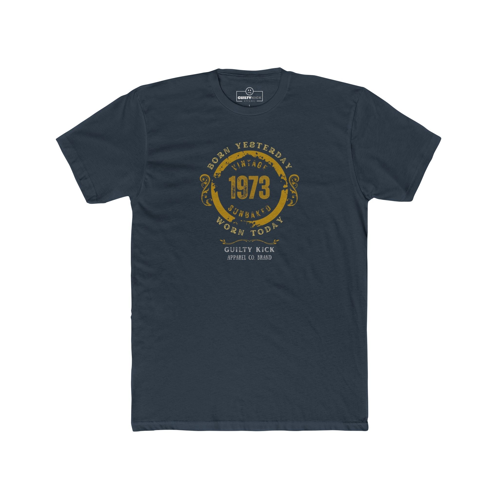 Vintage 1973 "Born Yesterday" Distressed Graphic Tee | Guilty Kick Sunbaked Retro Humor Shirt - Guilty Kick Apparel