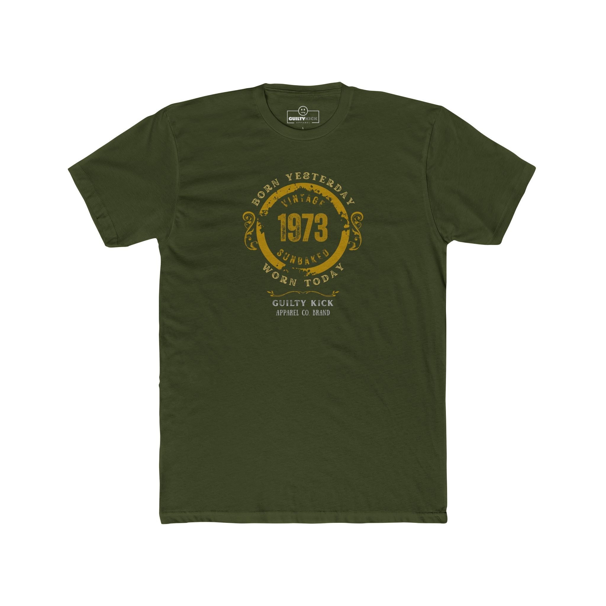 Vintage 1973 "Born Yesterday" Distressed Graphic Tee | Guilty Kick Sunbaked Retro Humor Shirt - Guilty Kick Apparel