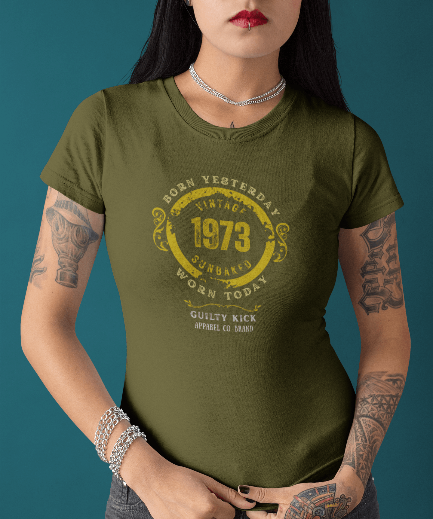 Vintage 1973 "Born Yesterday" Distressed Graphic Tee | Guilty Kick Sunbaked Retro Humor Shirt - Guilty Kick Apparel