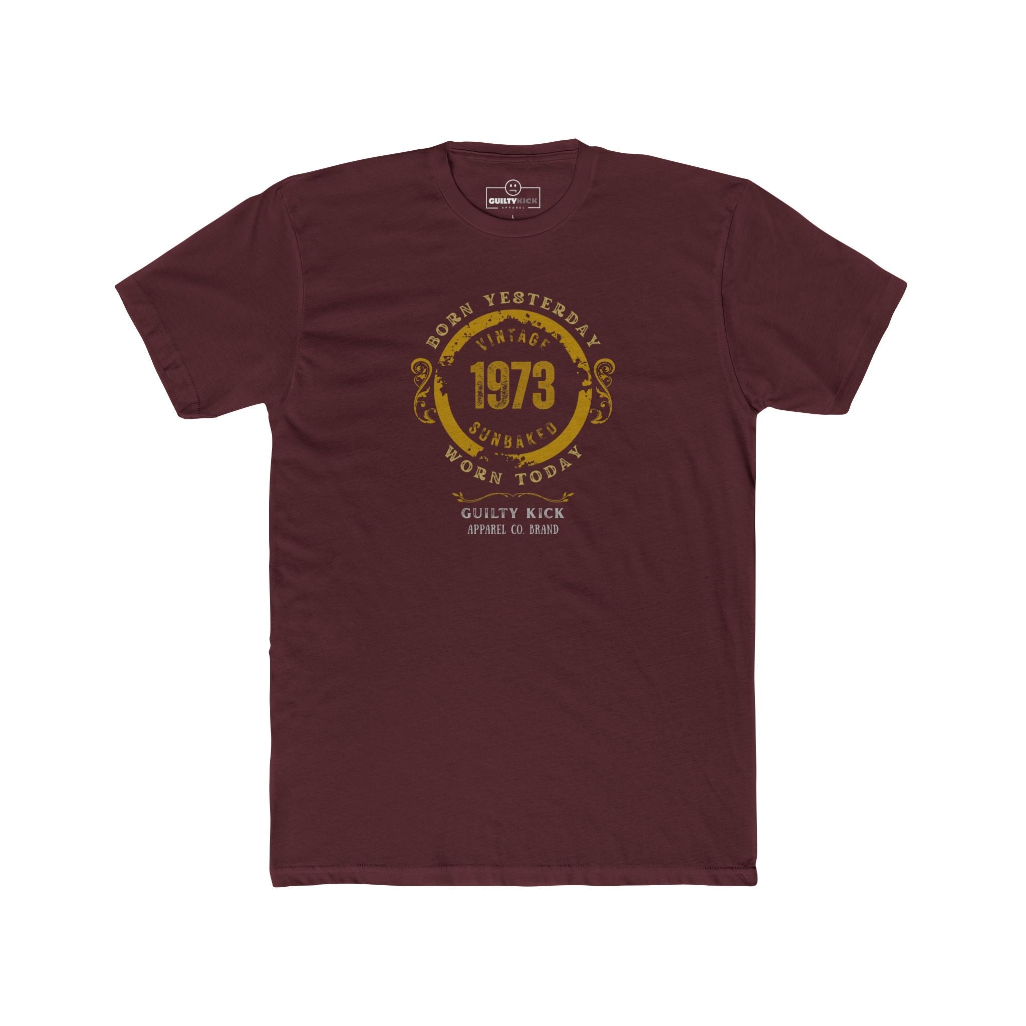 Vintage 1973 "Born Yesterday" Distressed Graphic Tee | Guilty Kick Sunbaked Retro Humor Shirt - Guilty Kick Apparel