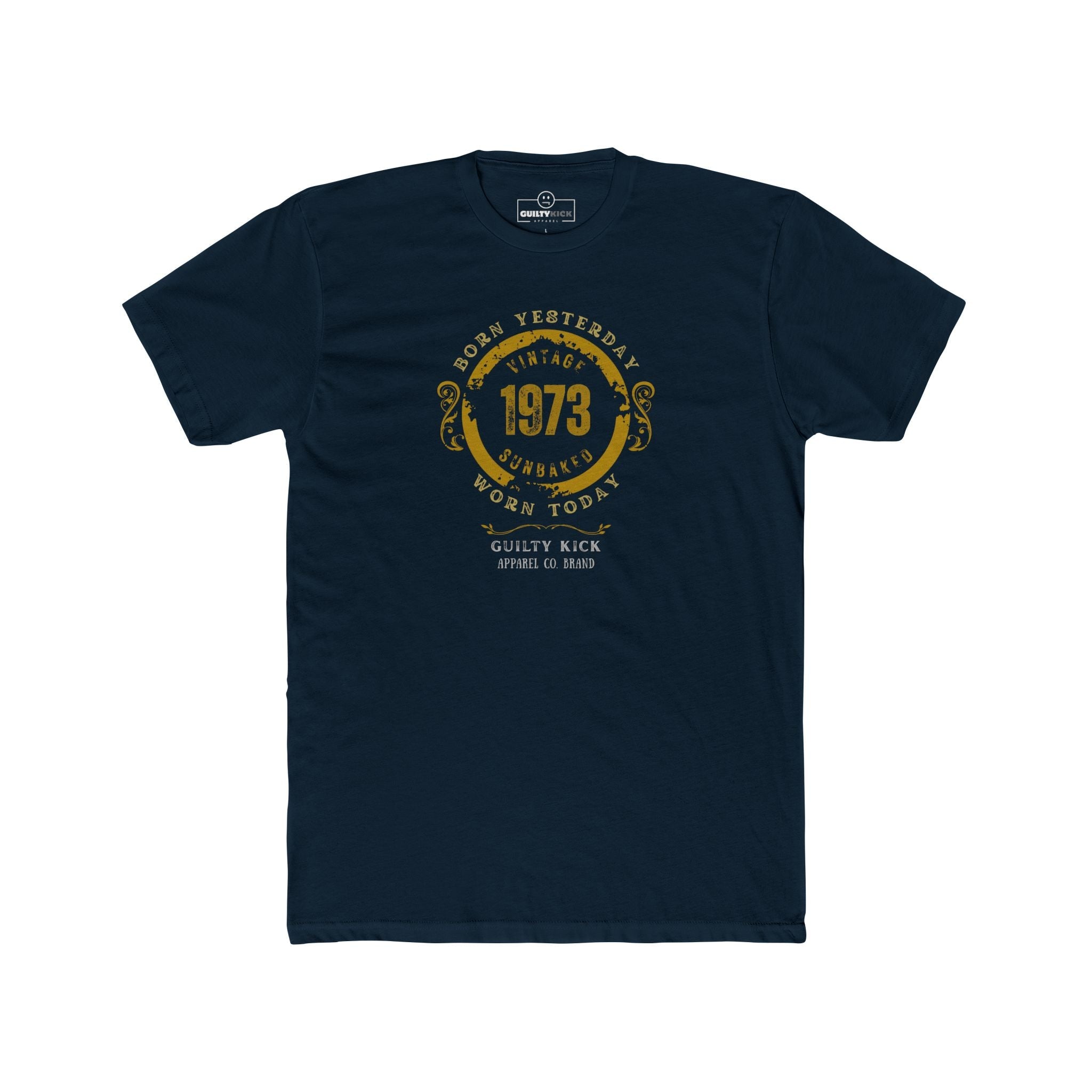 Vintage 1973 "Born Yesterday" Distressed Graphic Tee | Guilty Kick Sunbaked Retro Humor Shirt - Guilty Kick Apparel