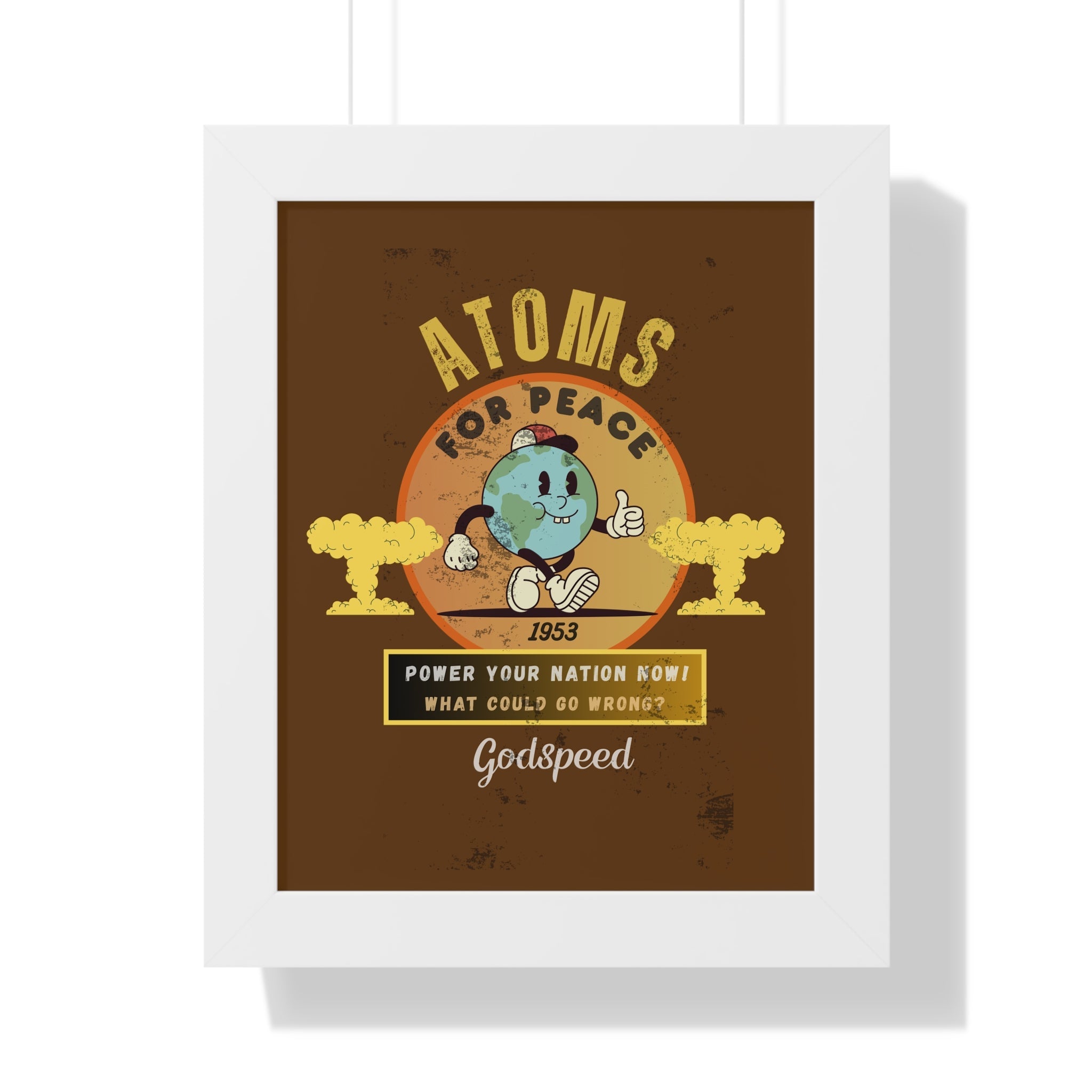 Vintage Atoms for Peace Parody Ad Framed Vertical Poster Print - Guilty Kick Apparel