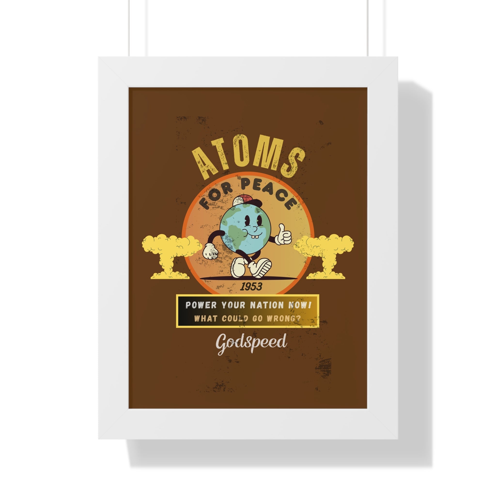 Vintage Atoms for Peace Parody Ad Framed Vertical Poster Print - Guilty Kick Apparel