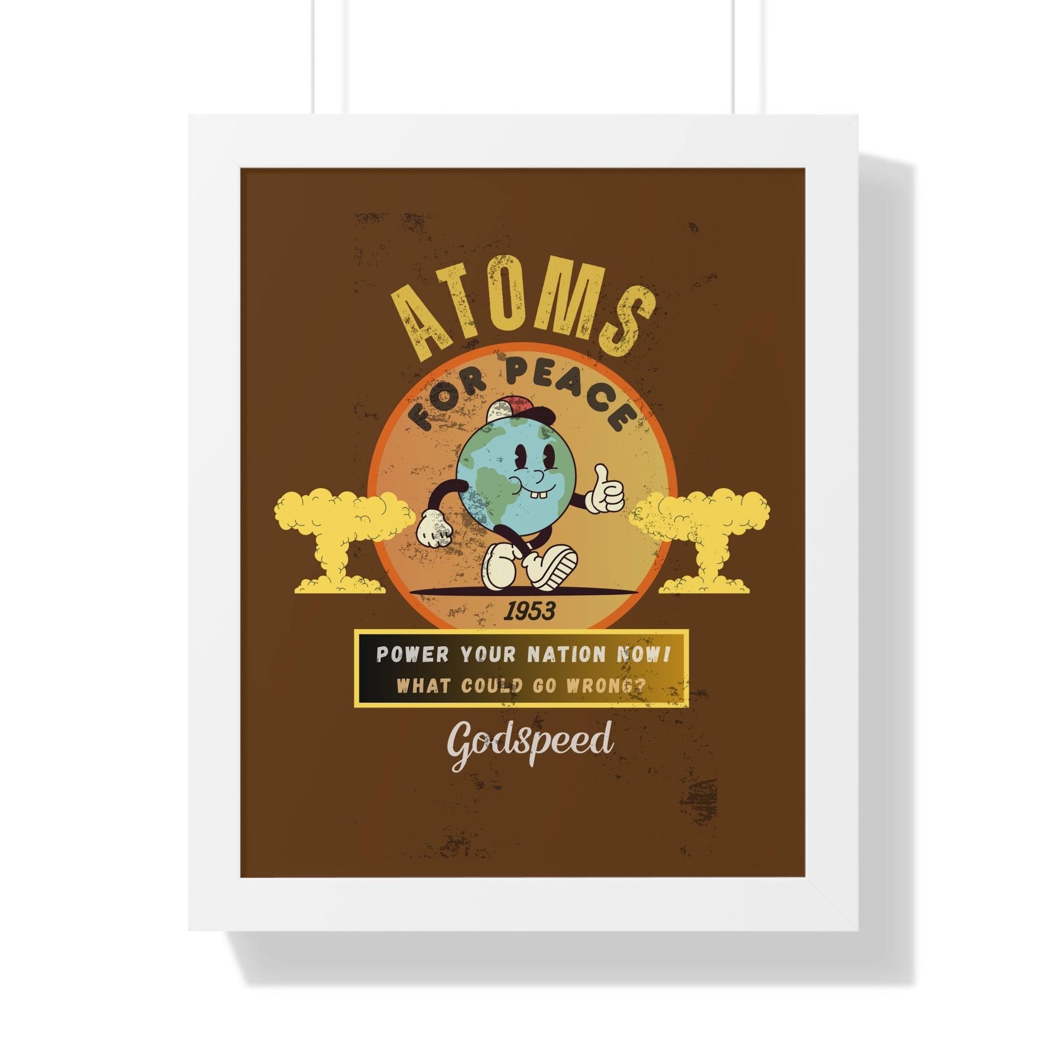 Vintage Atoms for Peace Parody Ad Framed Vertical Poster Print - Guilty Kick Apparel