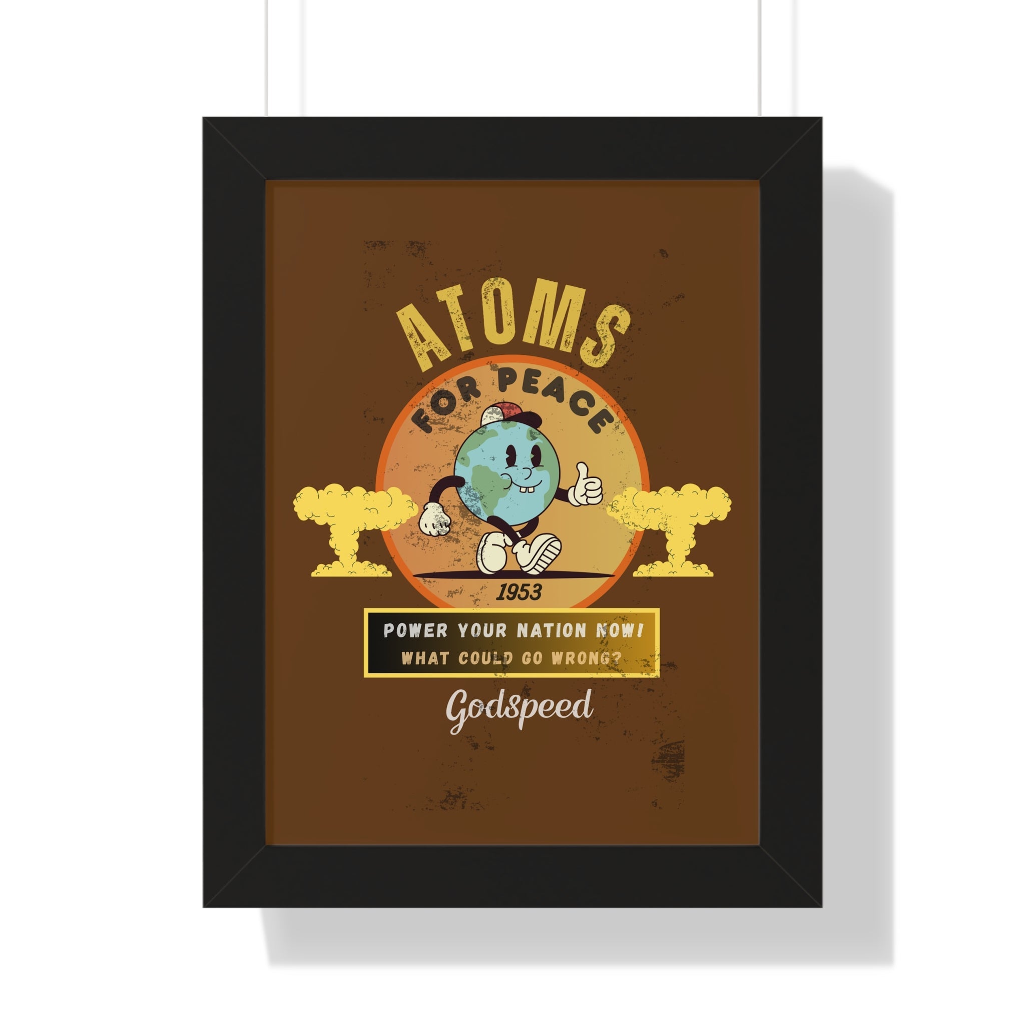 Vintage Atoms for Peace Parody Ad Framed Vertical Poster Print - Guilty Kick Apparel