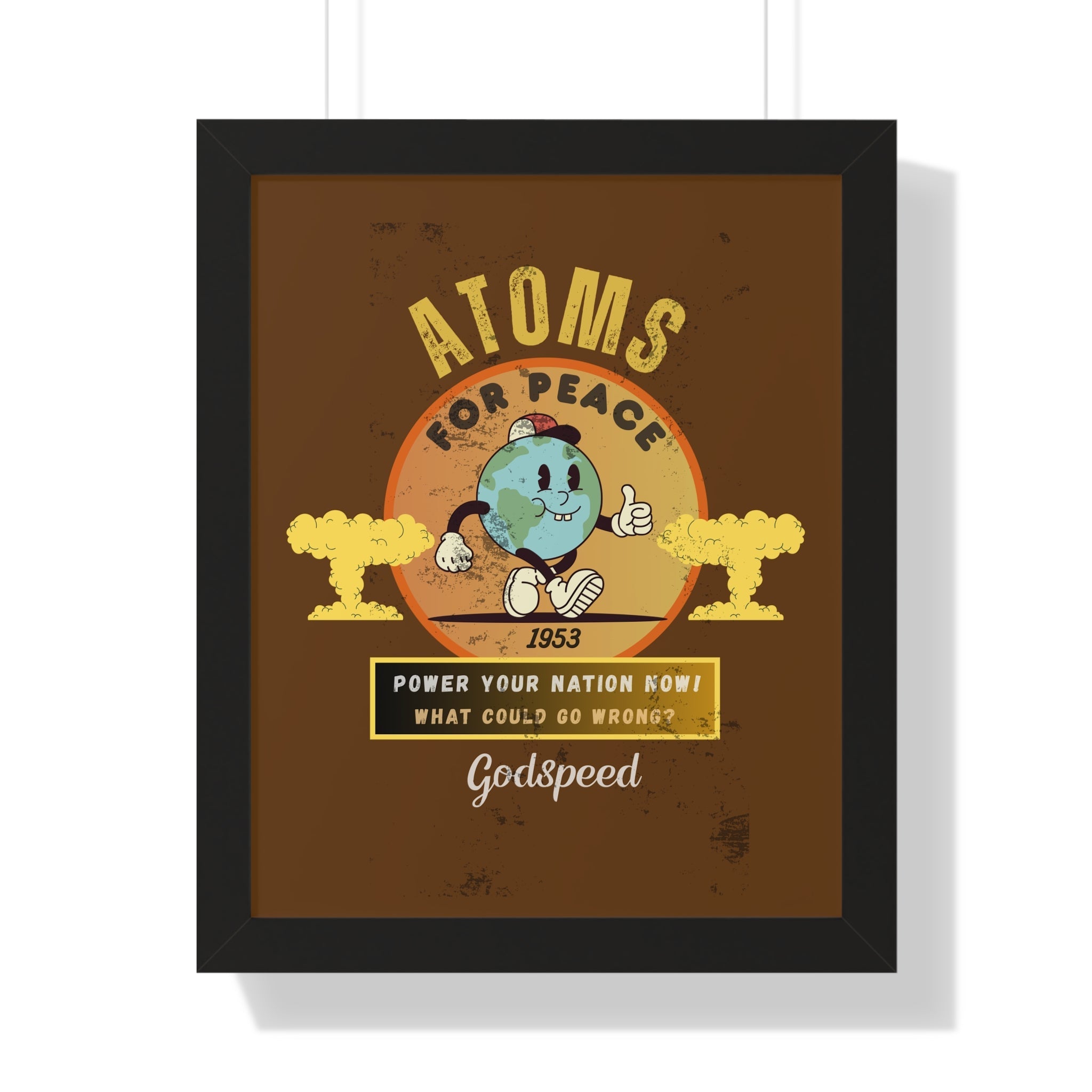 Vintage Atoms for Peace Parody Ad Framed Vertical Poster Print - Guilty Kick Apparel