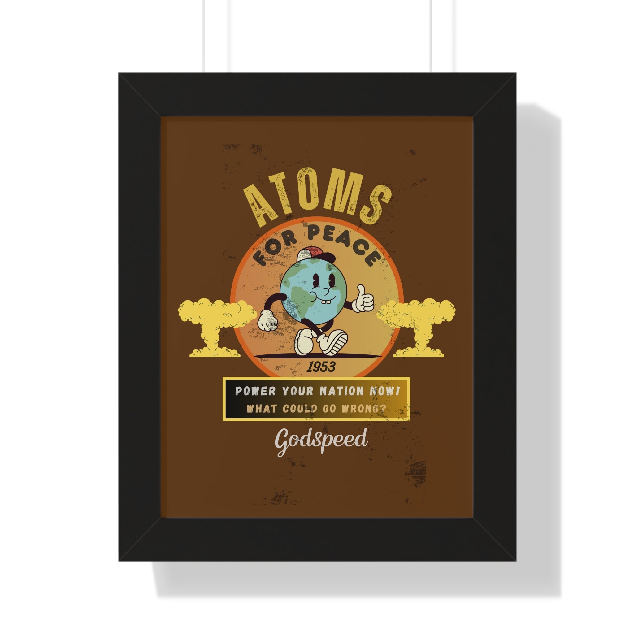 Vintage Atoms for Peace Parody Ad Framed Vertical Poster Print - Guilty Kick Apparel